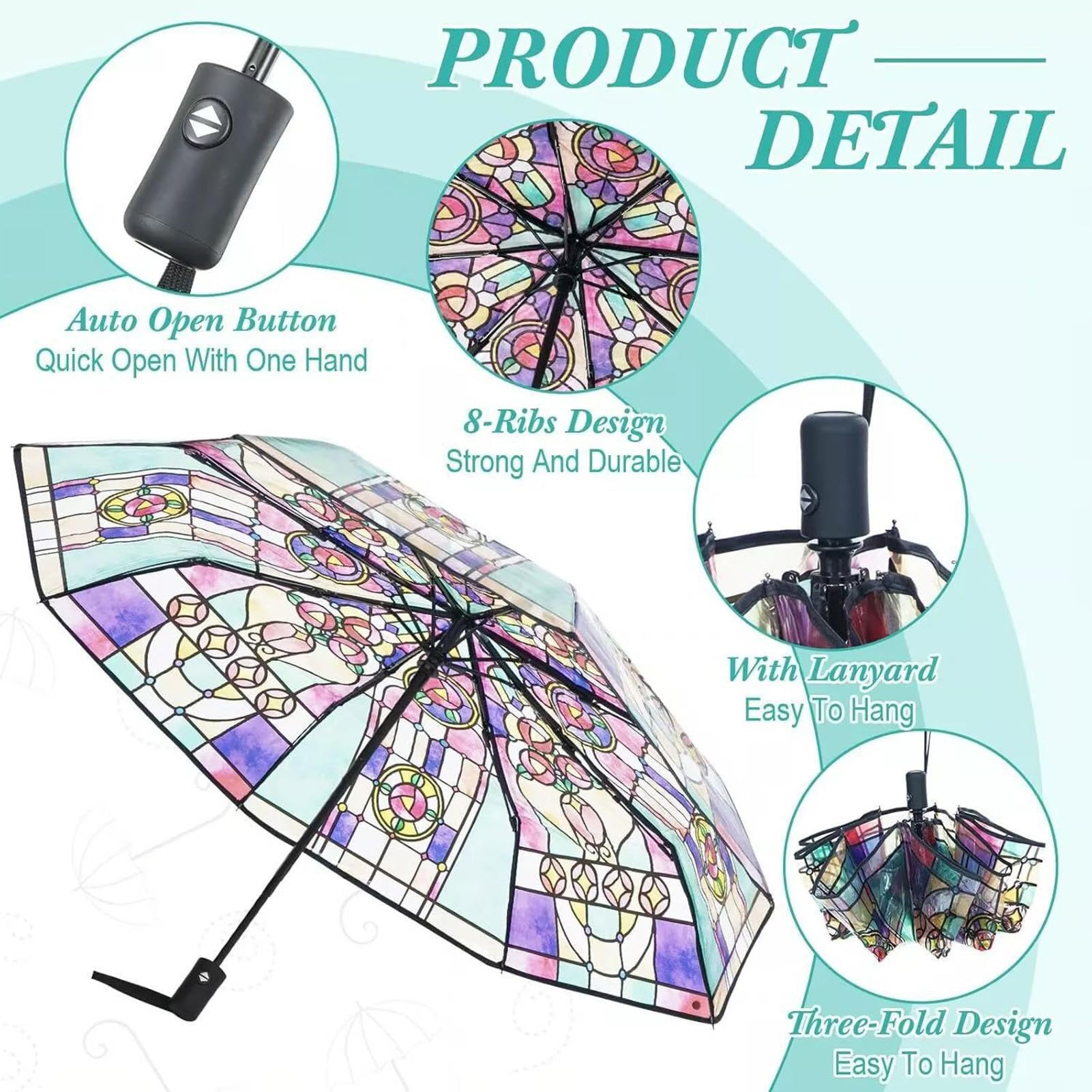 🔥Vintage Stained Glass Automatic Umbrella
