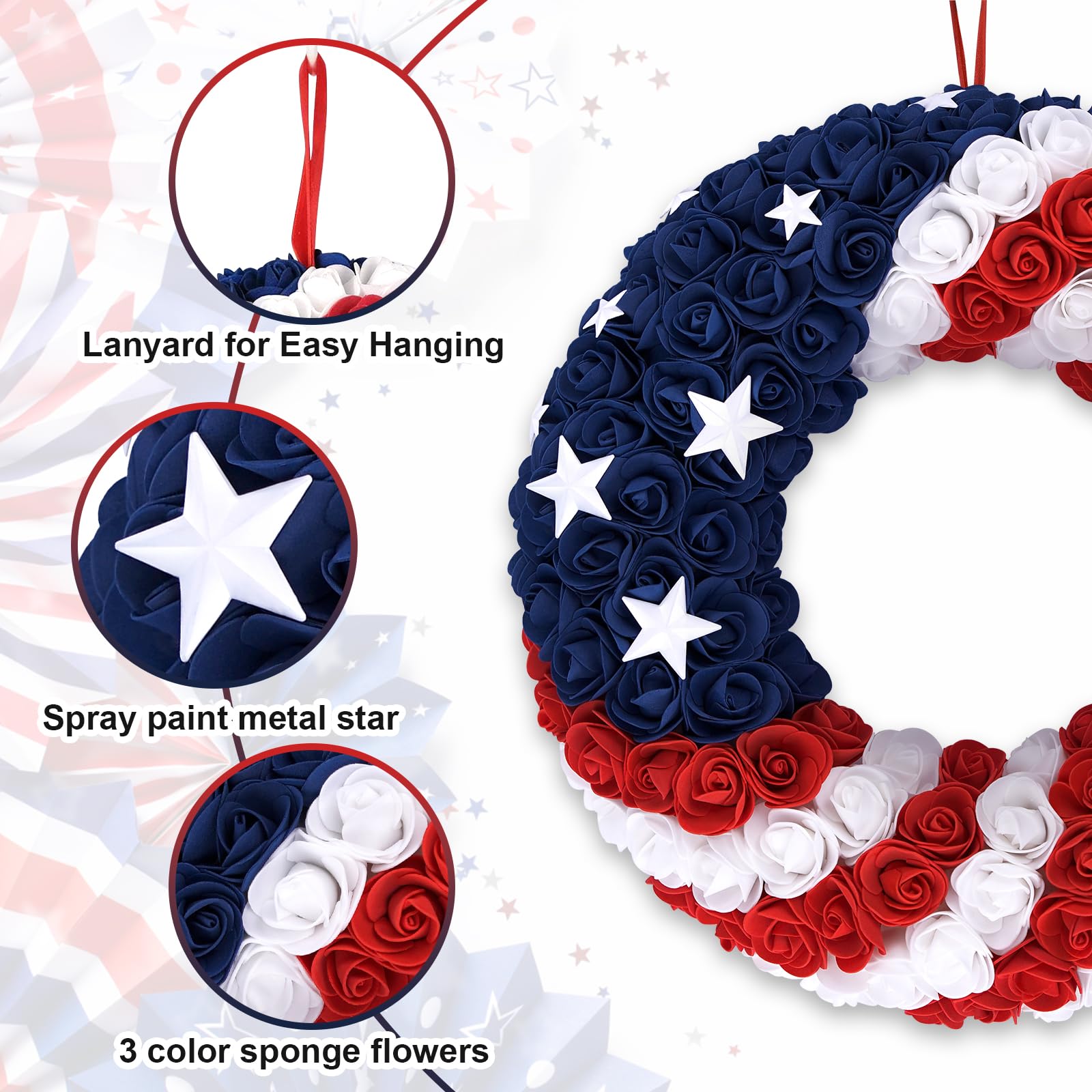 4th of July  Wreath Patriotic Americana Roses Patriotic Wreath