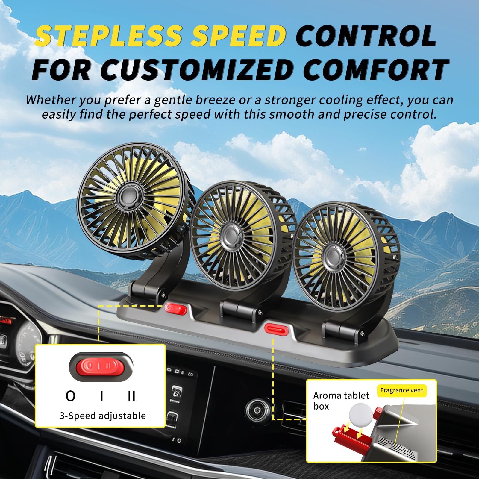 Portable 3-Head Car Cooling Fan