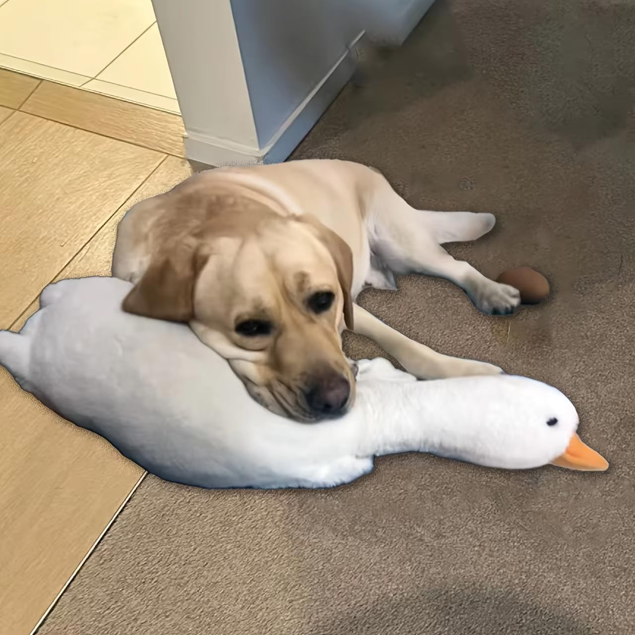 Large Plush White Duck Dog Toy with Realistic Goose Pattern