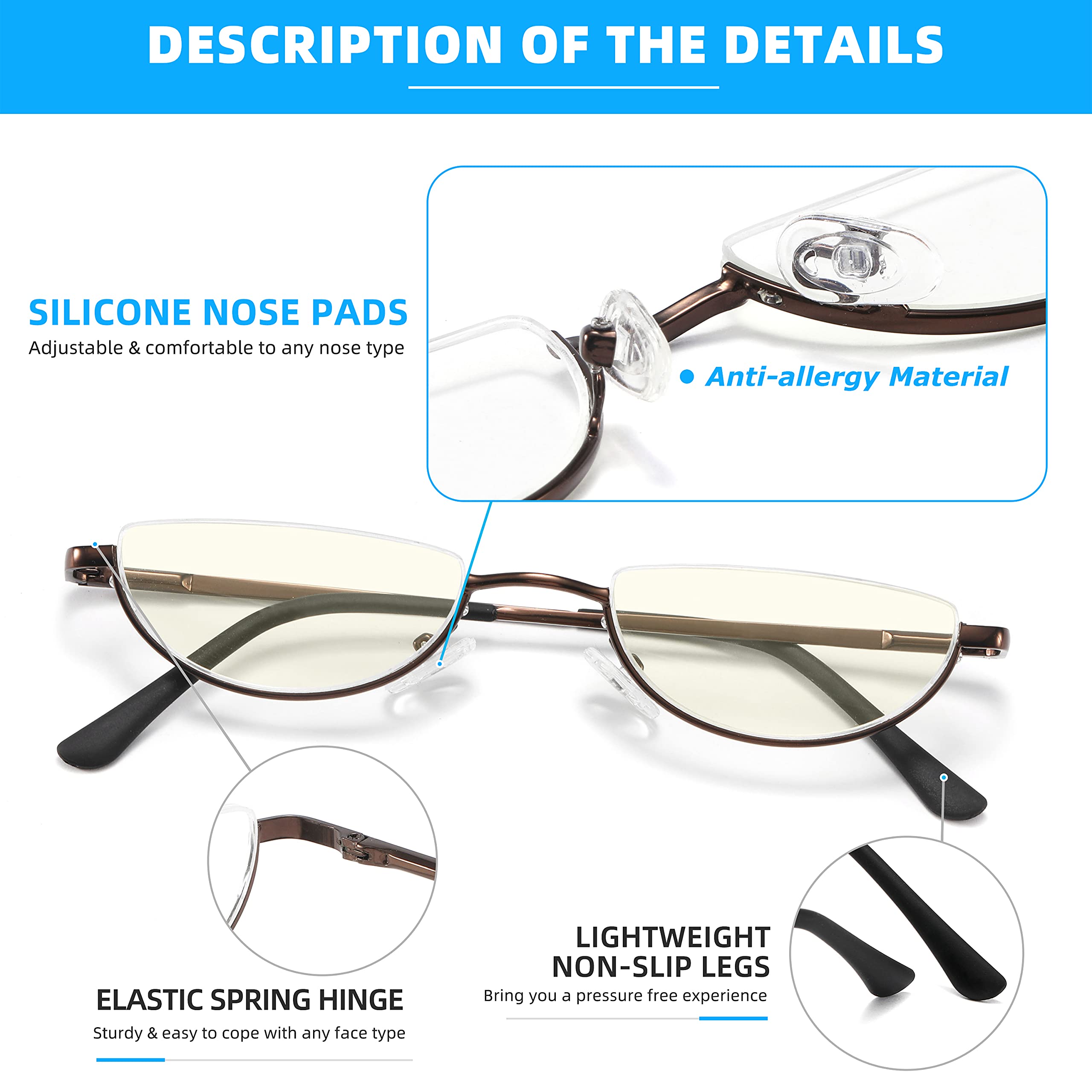 Half Lens Reading Glasses Blue Light Blocking