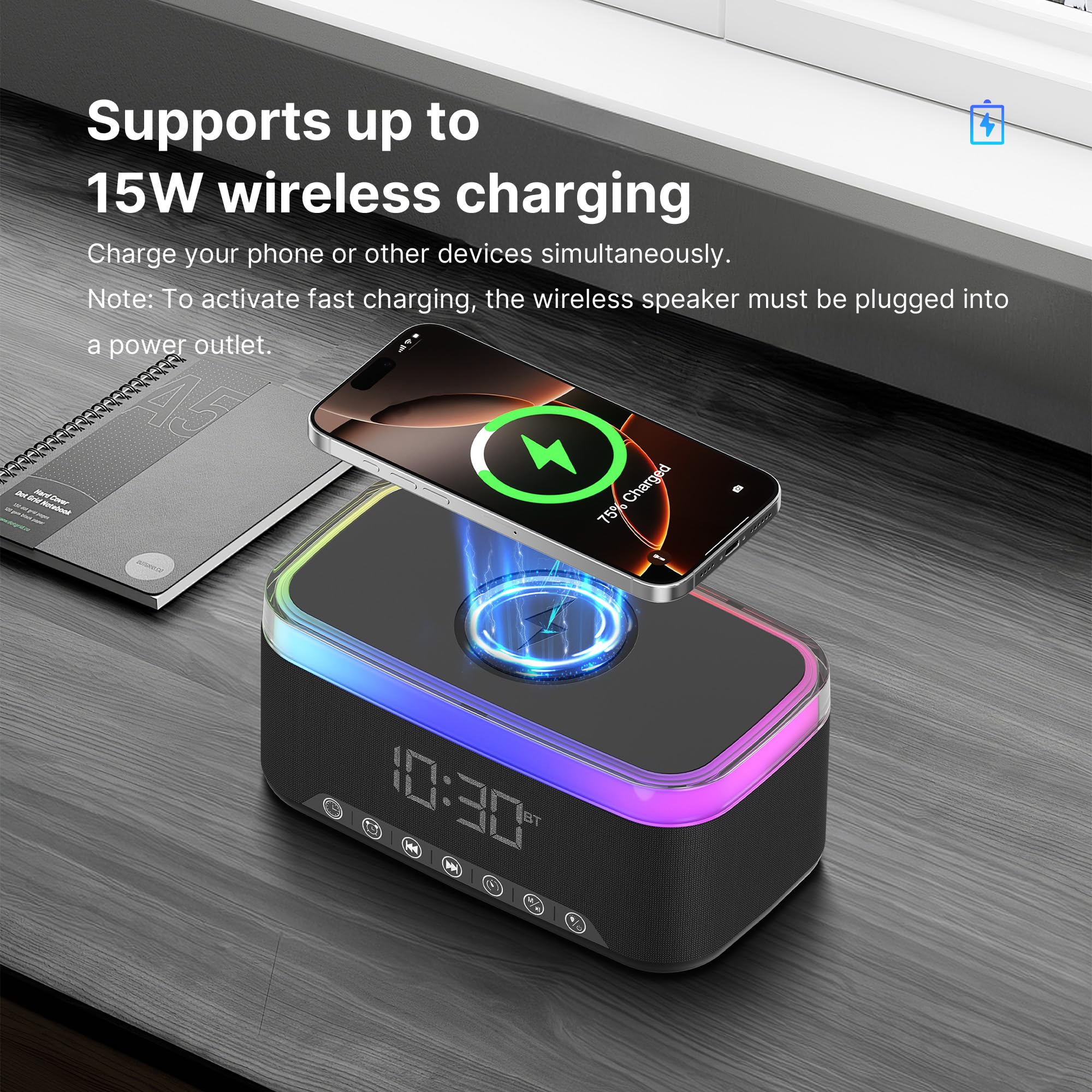 Multifunctional Portable Bluetooth Speaker with 15W Fast Wireless Charging