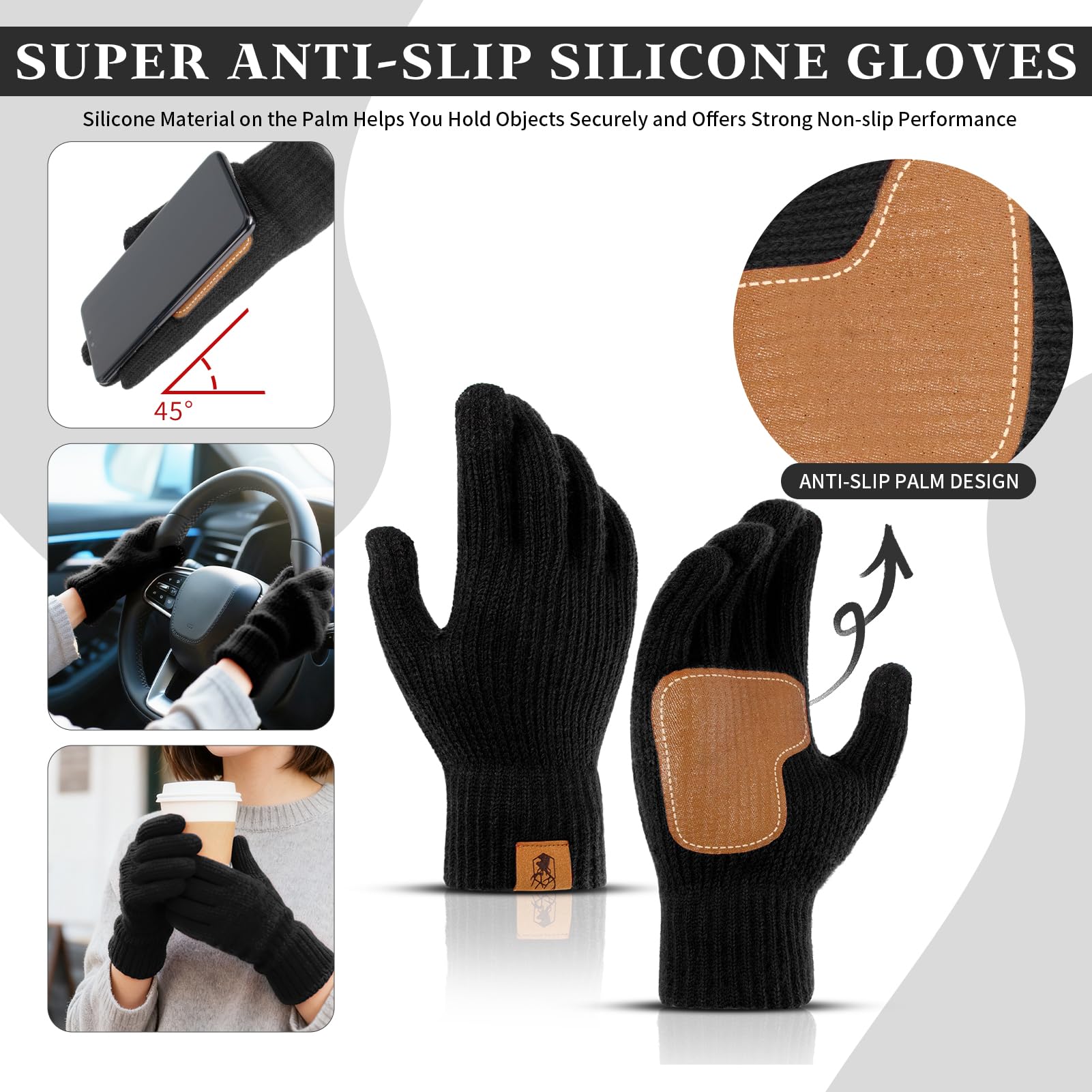 Womens Gloves with Touchscreen Wool Knit