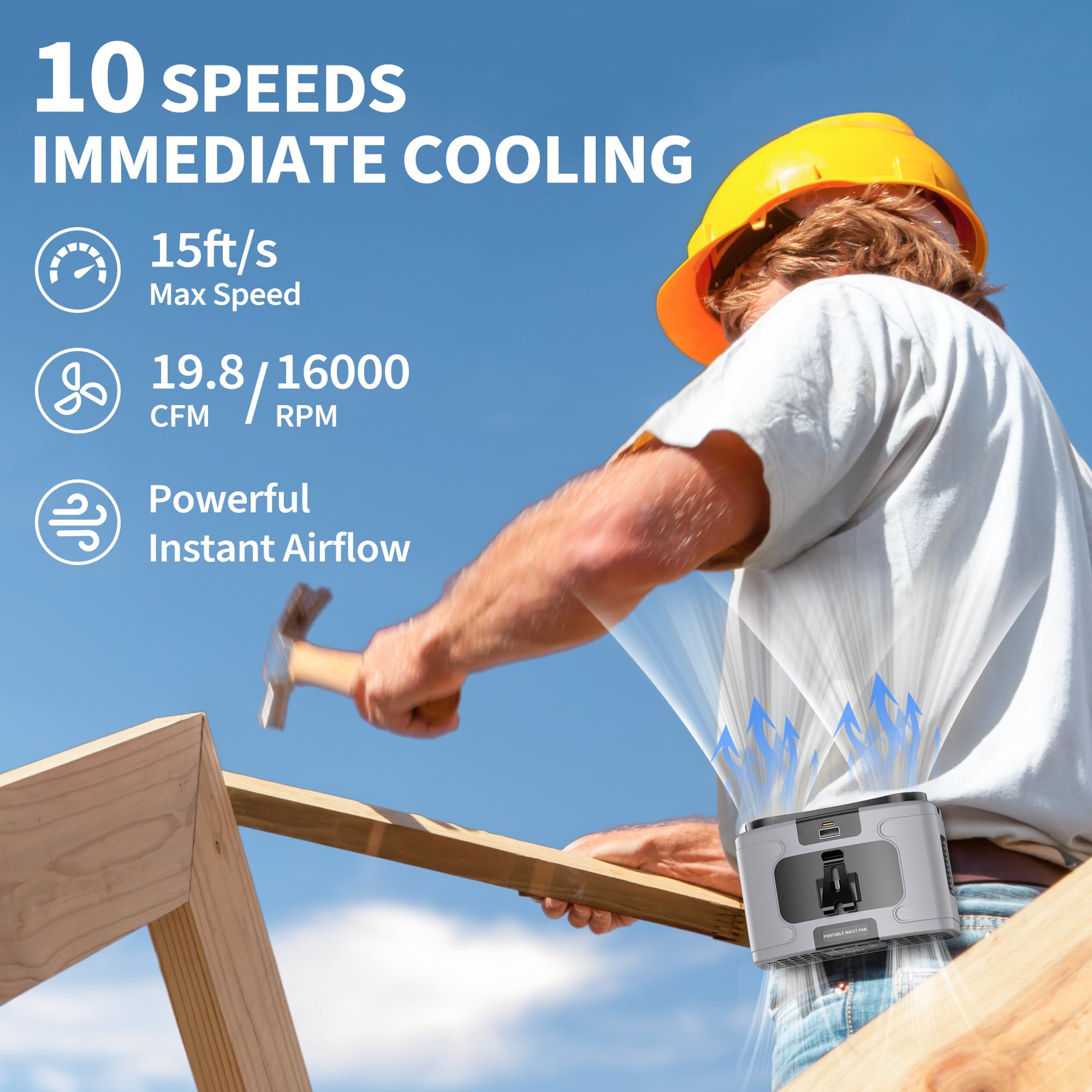 🌀 Portable Waist Fan – Powerful Cooling On the Go