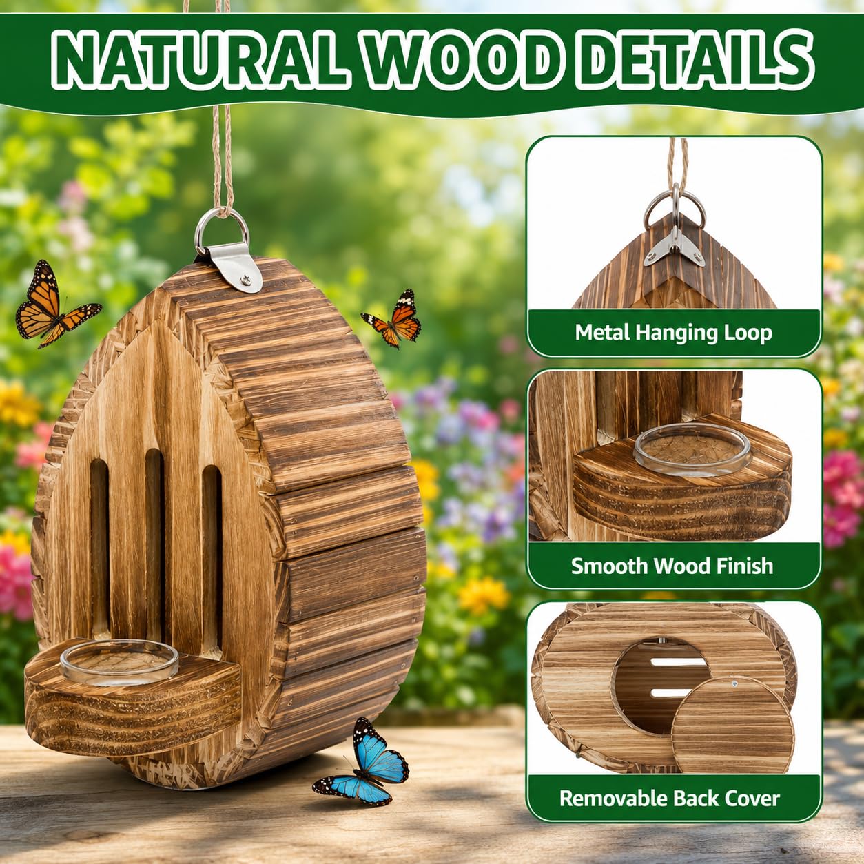 🦋Teardrop Shaped Wooden Butterfly House for Outdoor Garden