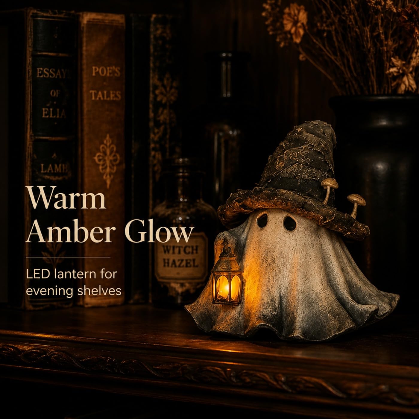 Witch Hat Mushroom Ghost Lantern Halloween Bookshelf Ornament