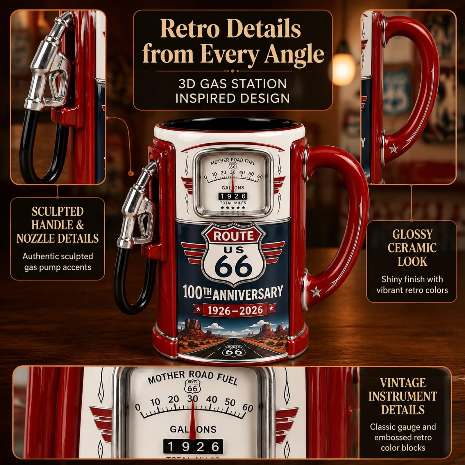⛽Route 66 Centennial Fuel Pump Mug – 100th Anniversary Edition (1926–2026）