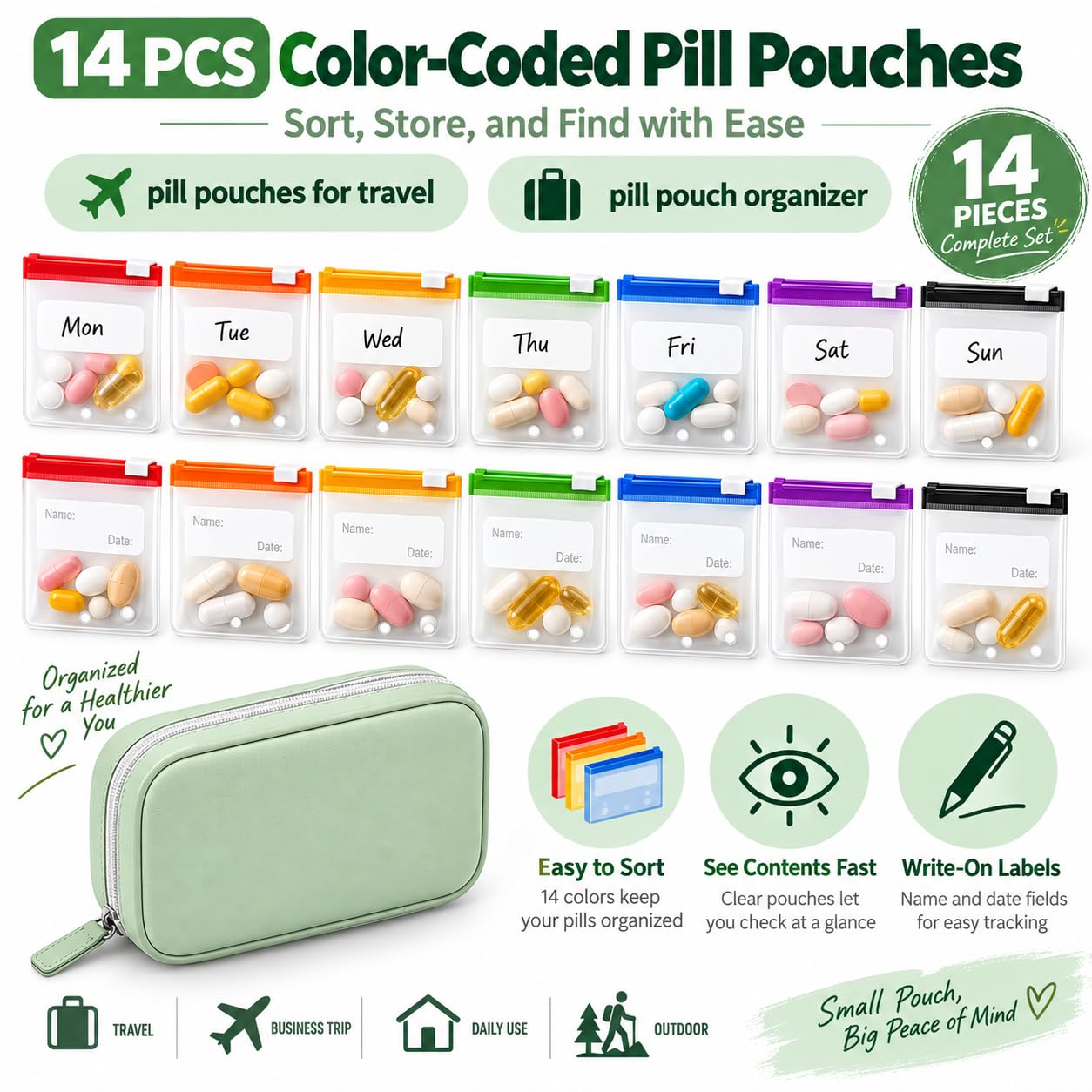 💊2-Week Travel Pill Organizer Binder