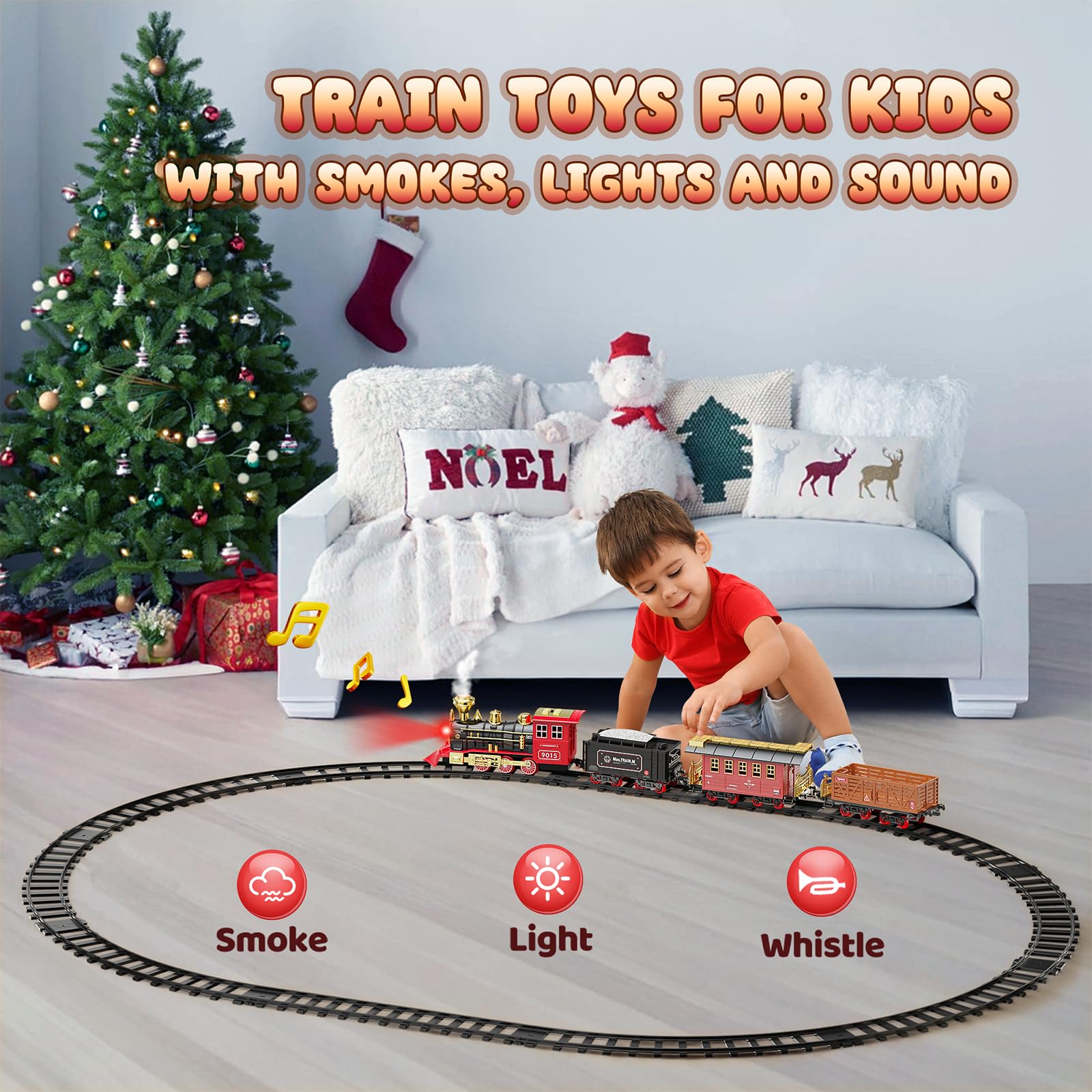 🚂Christmas Remote Control Train Set – Realistic Steam, Lights & Sounds