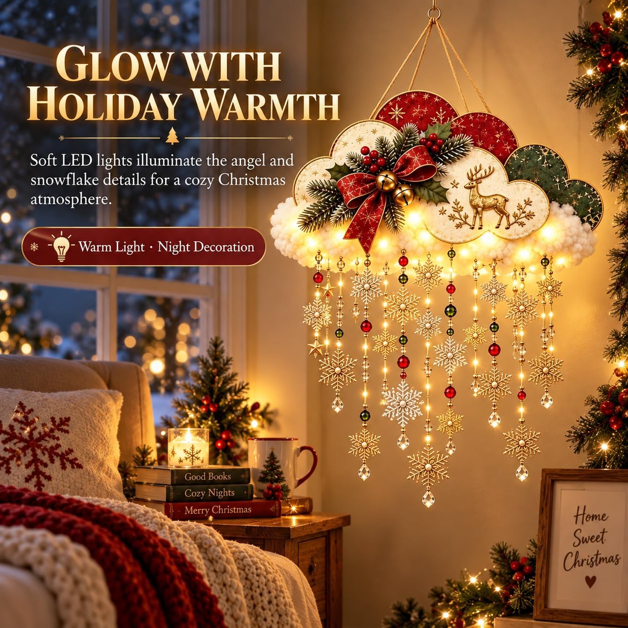 ☁️ Retro Lighted Christmas Snowfall Cloud – Glowing Hanging Holiday Decoration