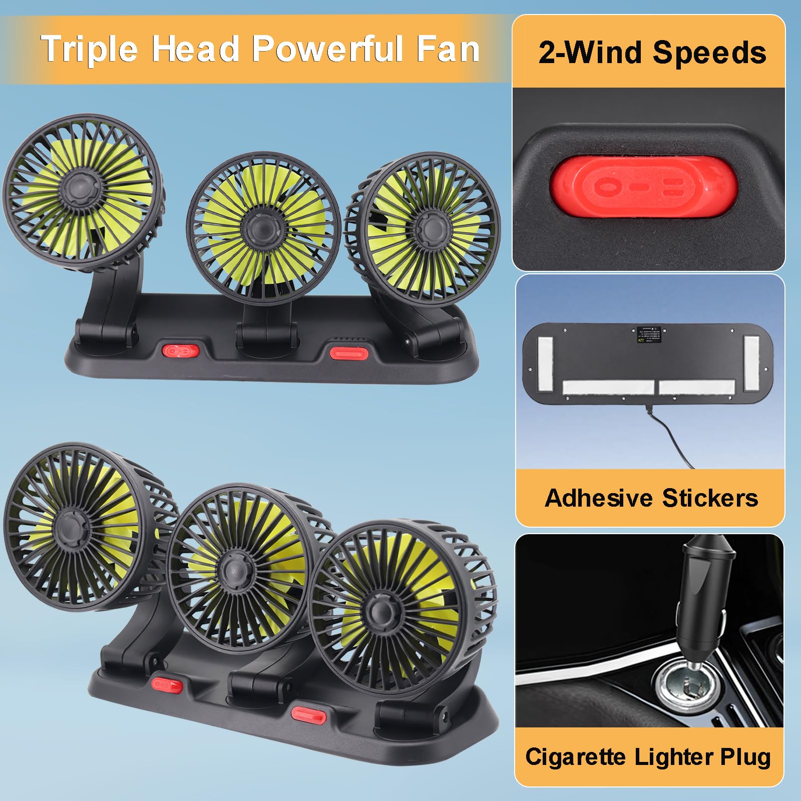 Portable 3-Head Car Cooling Fan