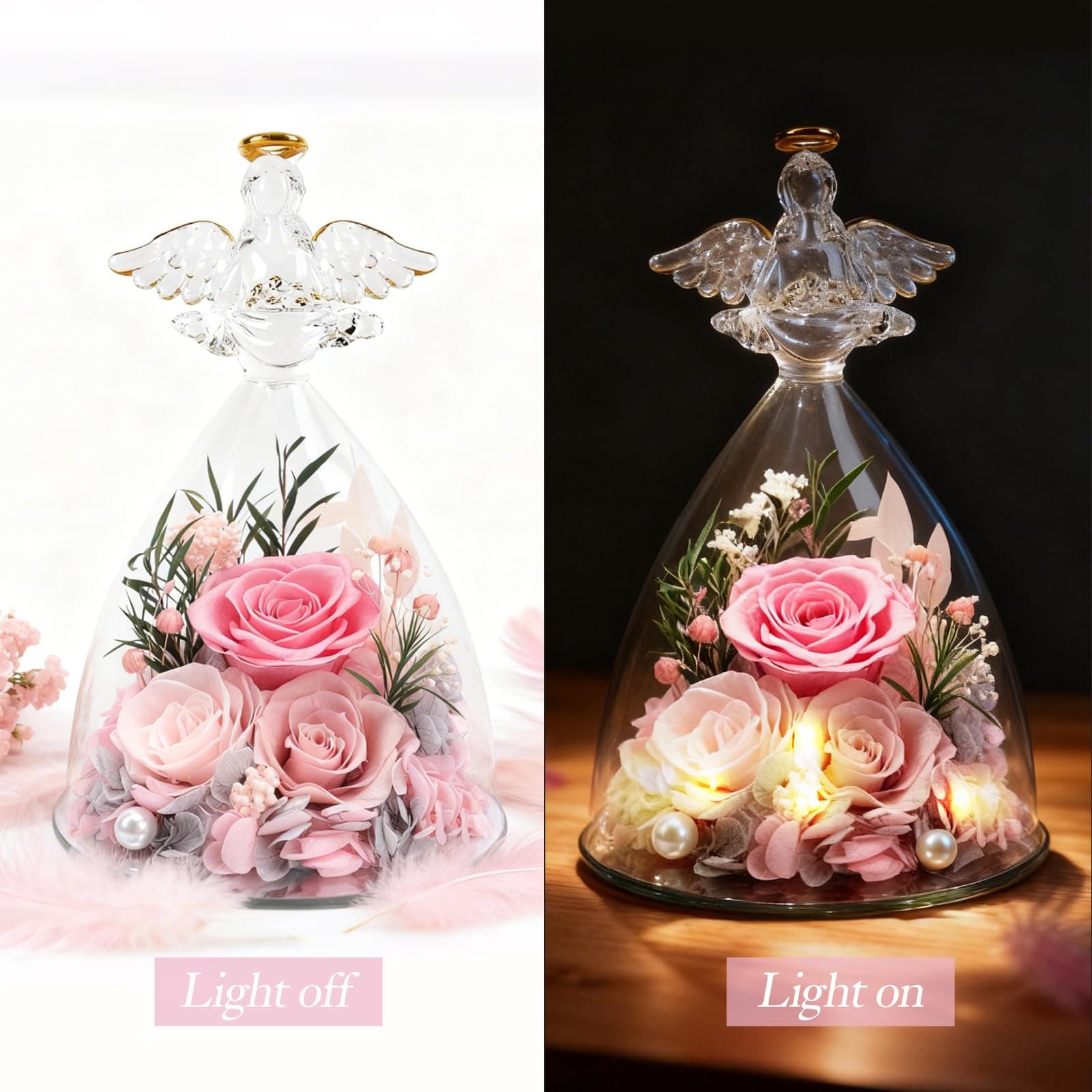 Preserved Rose Angel Gift with LED Lights
