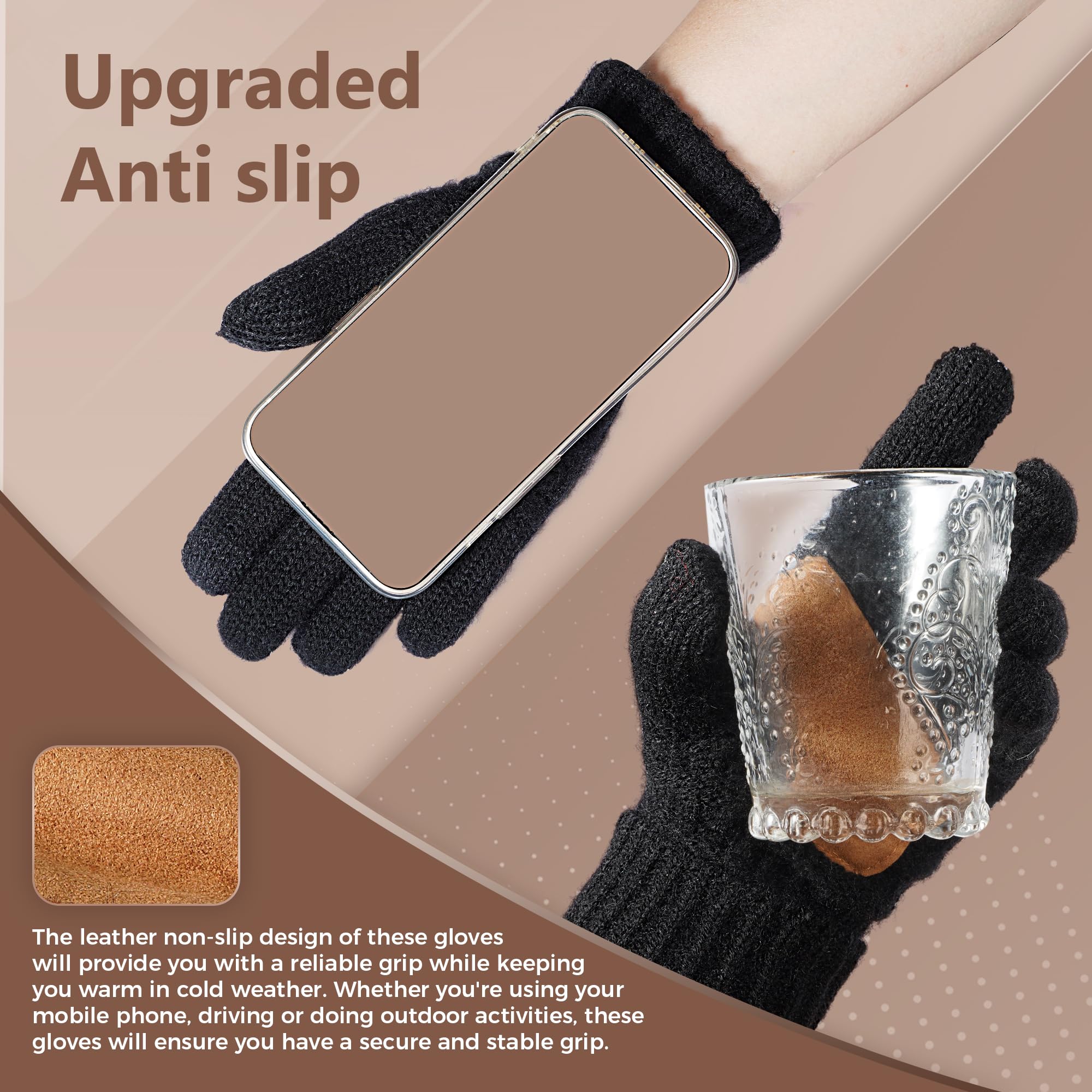 Womens Gloves with Touchscreen Wool Knit
