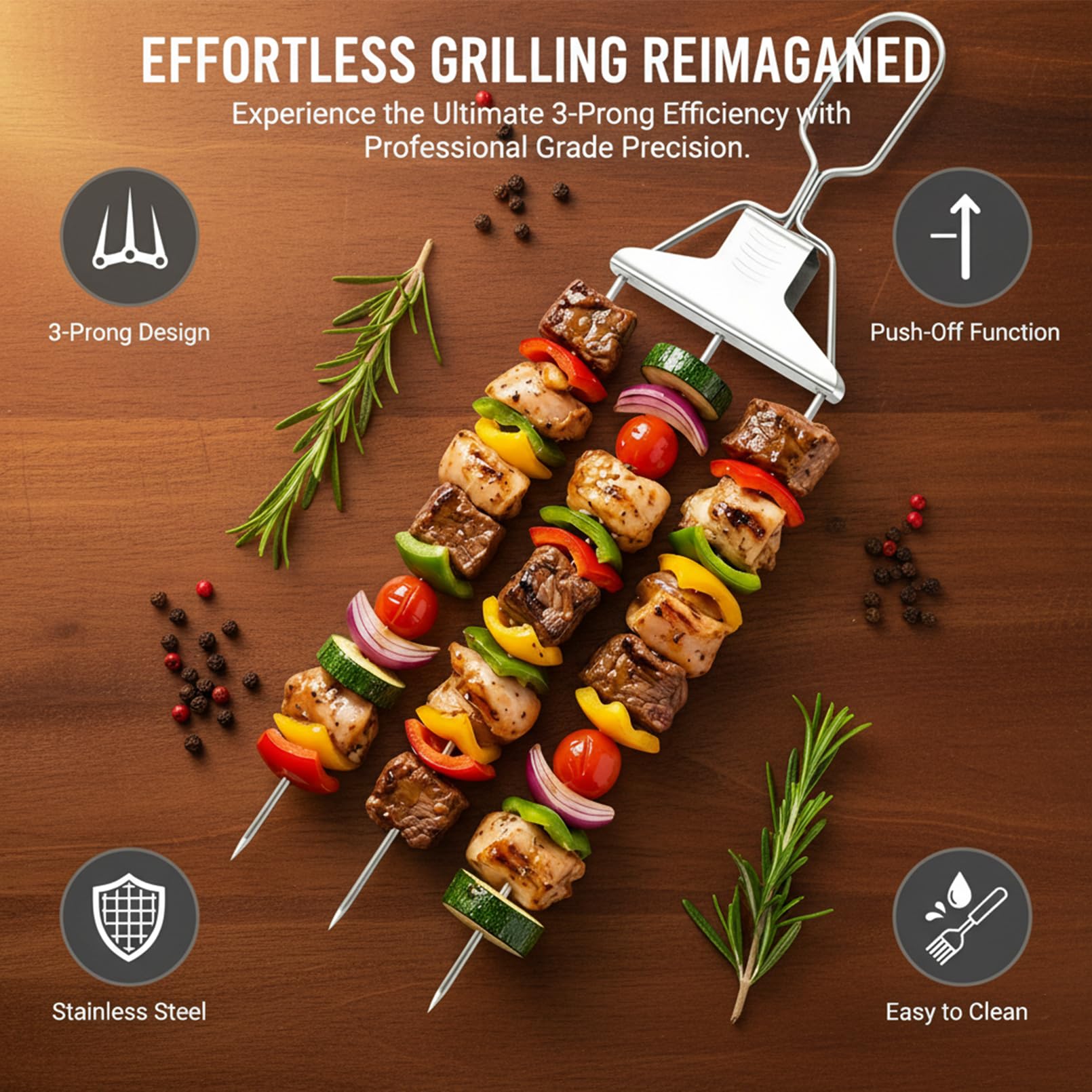 3‑Prong Stainless Steel Skewers for Grilling