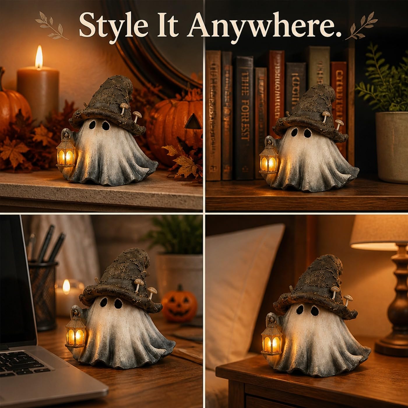 Witch Hat Mushroom Ghost Lantern Halloween Bookshelf Ornament