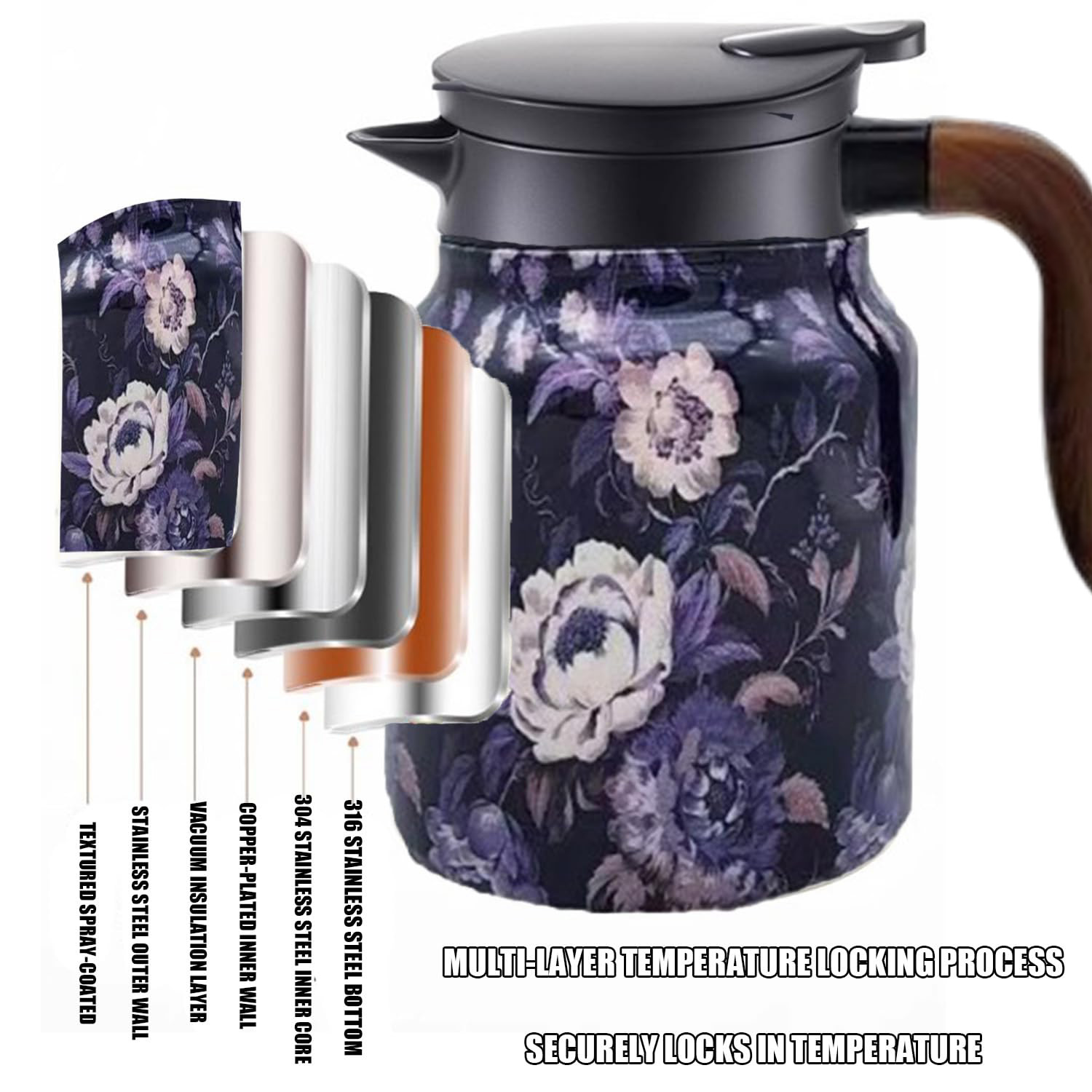 28 Oz Vintage Floral Pattern Tea Thermos – Built-In Infuser