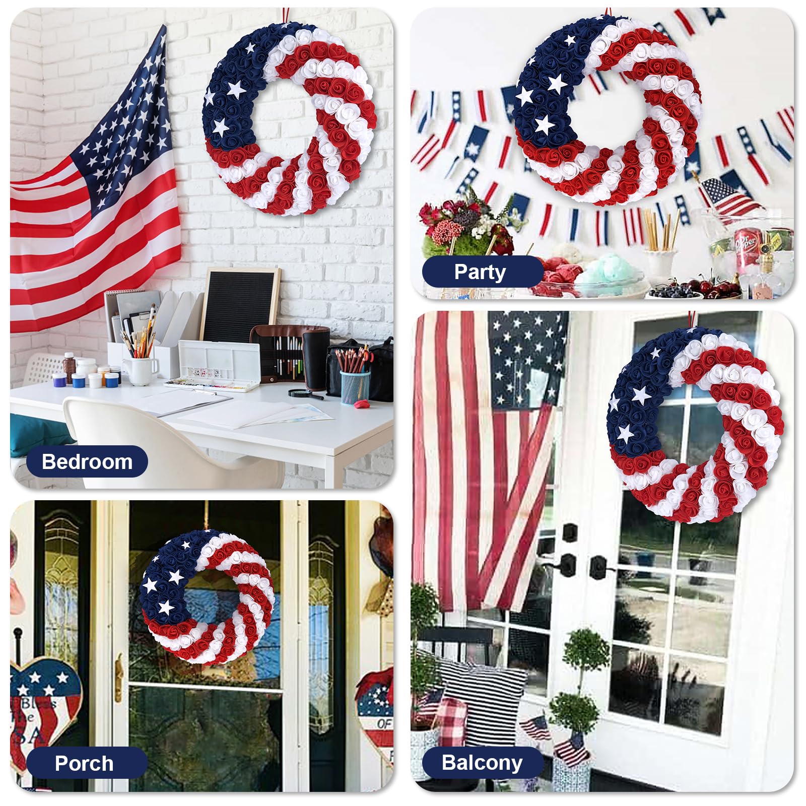 4th of July  Wreath Patriotic Americana Roses Patriotic Wreath