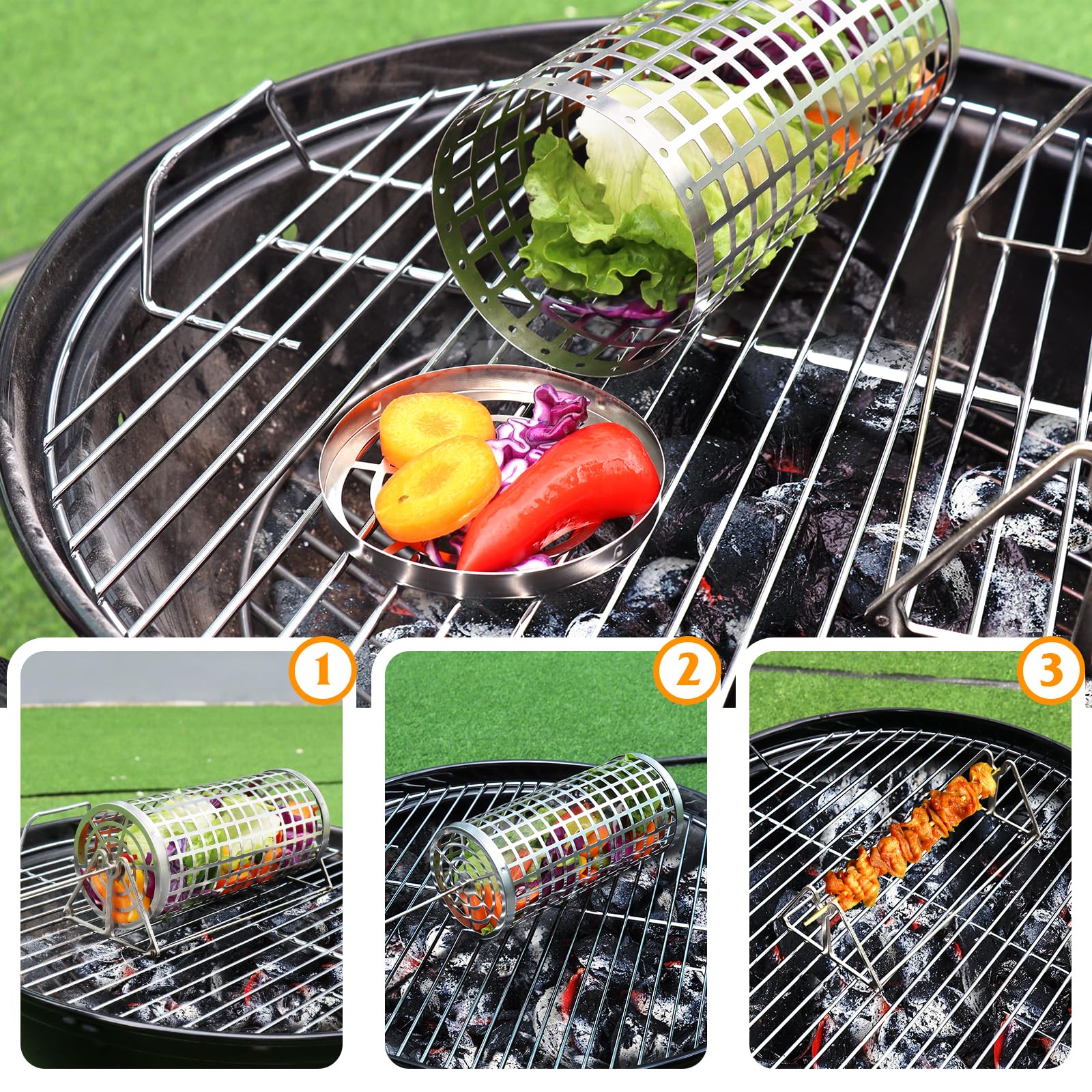 Rolling Grilling Baskets For Outdoor Grilling