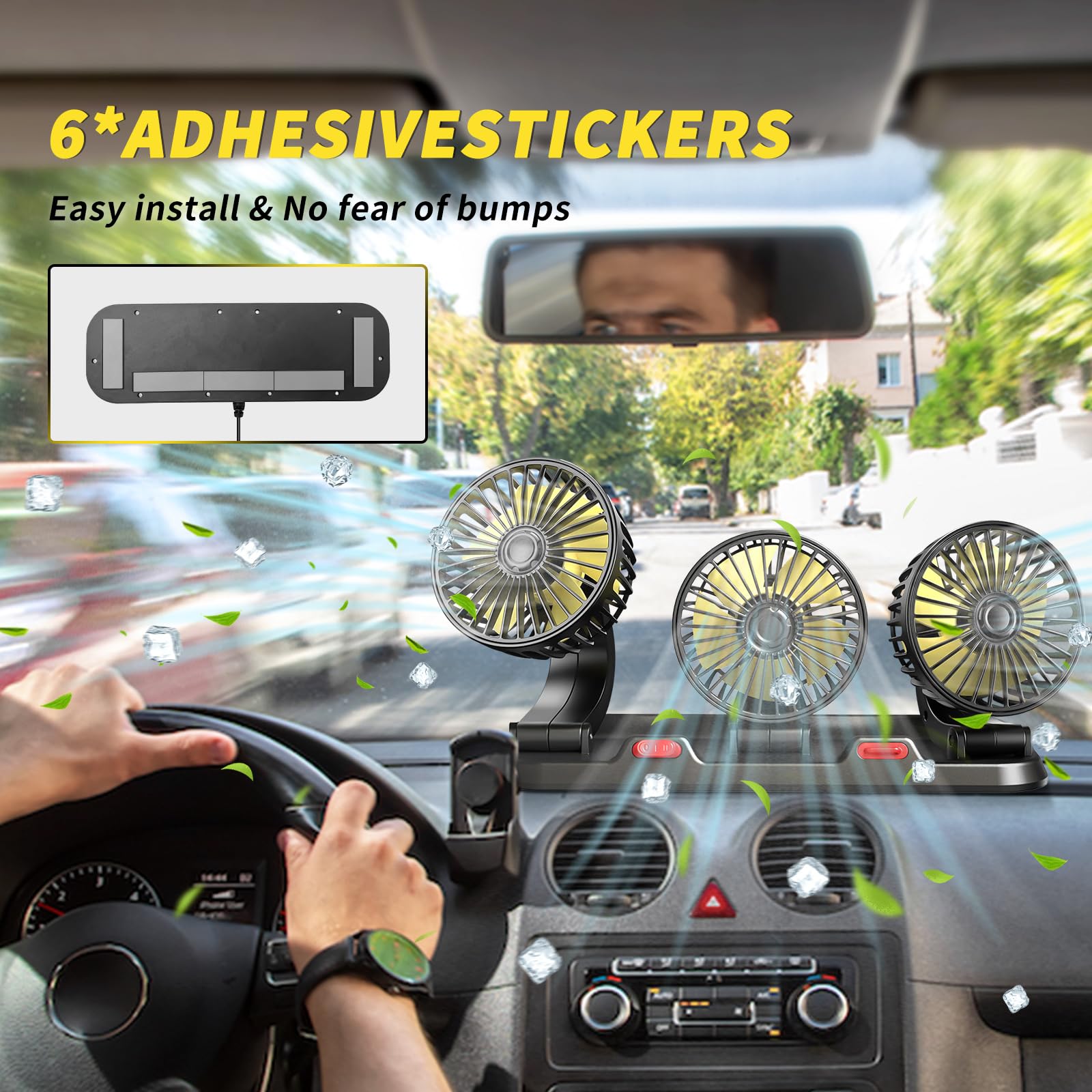 Portable 3-Head Car Cooling Fan
