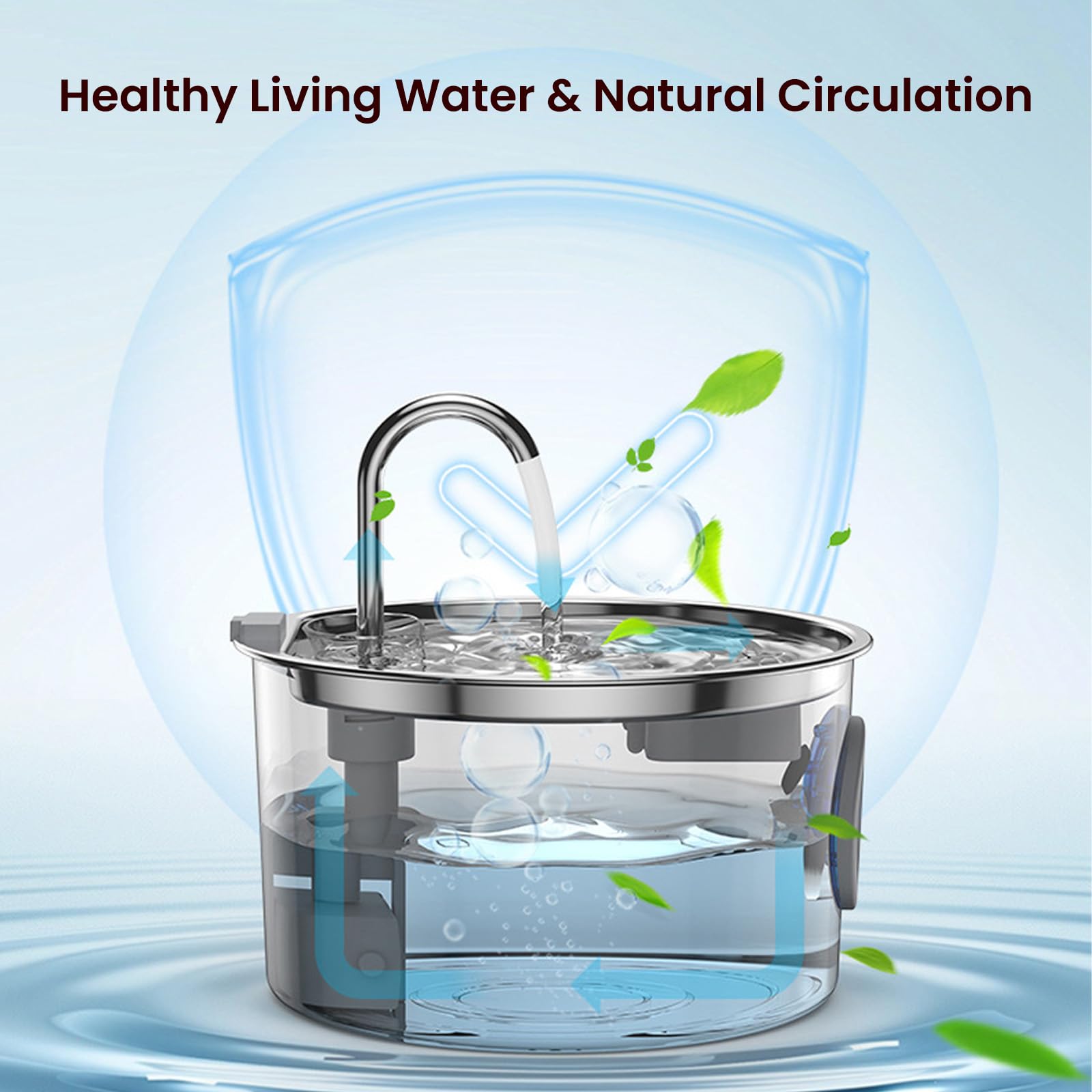 Stainless Steel Water Fountain for Cats & Dogs with Visual Water Level