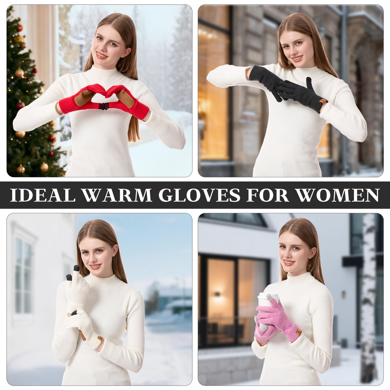 Womens Gloves with Touchscreen Wool Knit