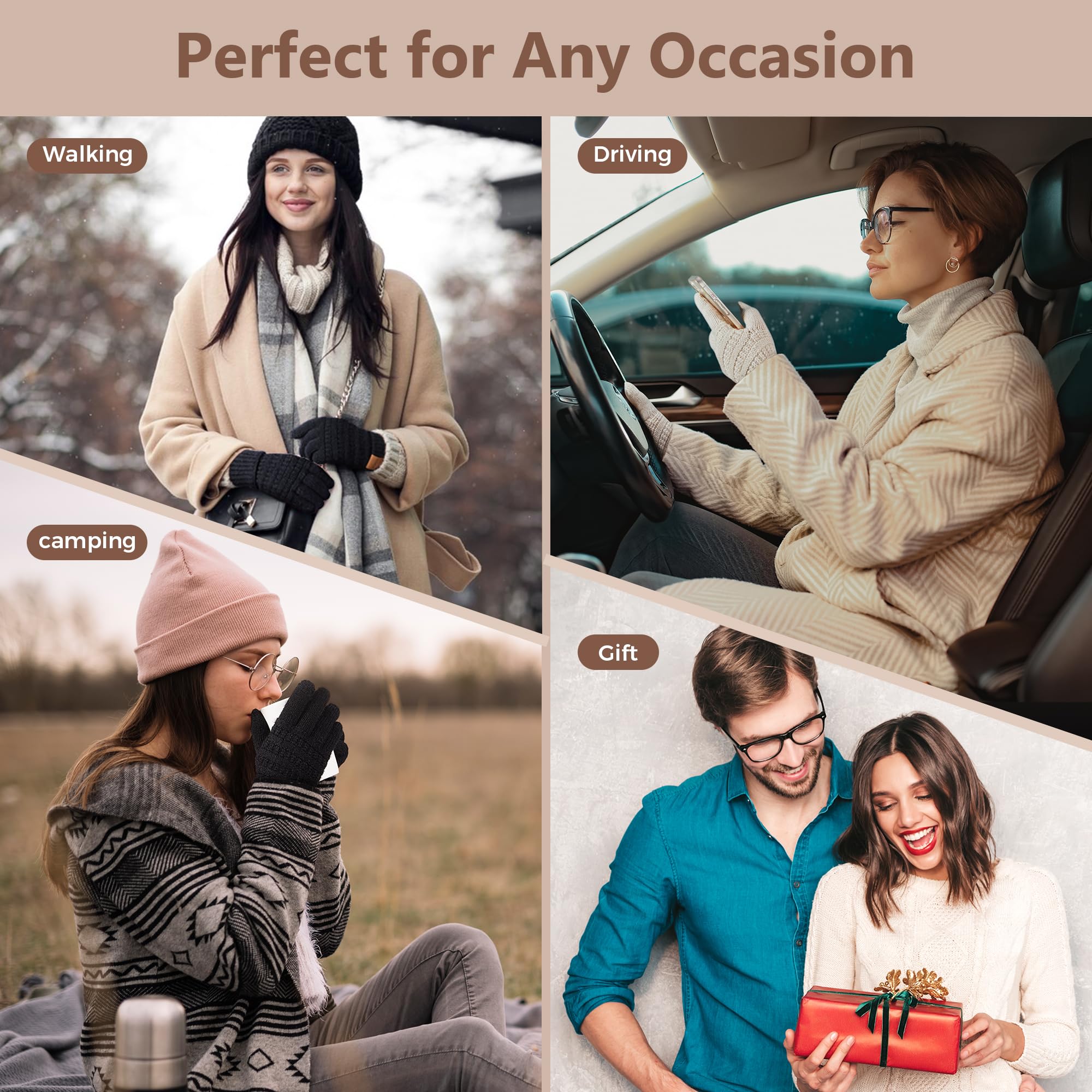 Womens Gloves with Touchscreen Wool Knit