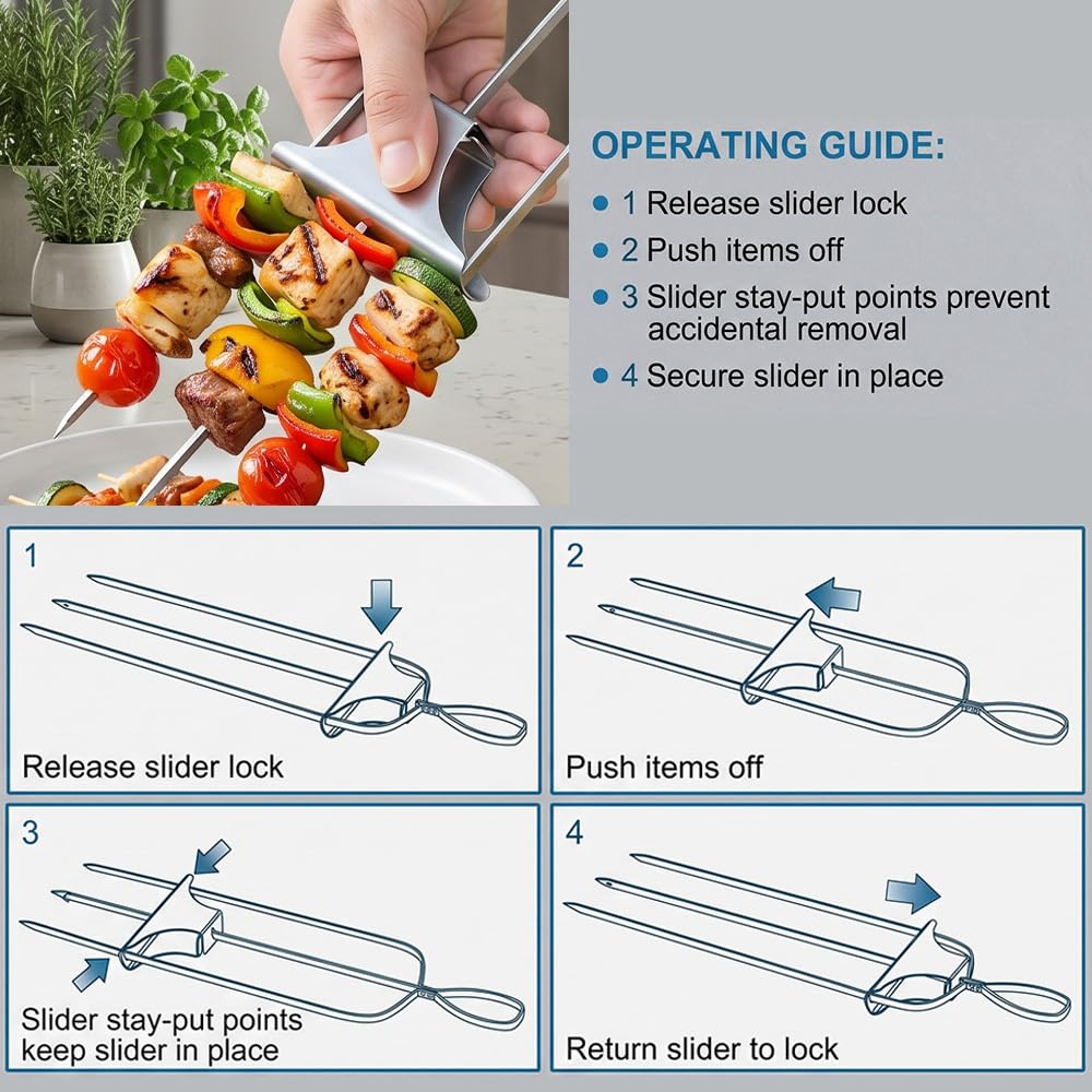 3‑Prong Stainless Steel Skewers for Grilling