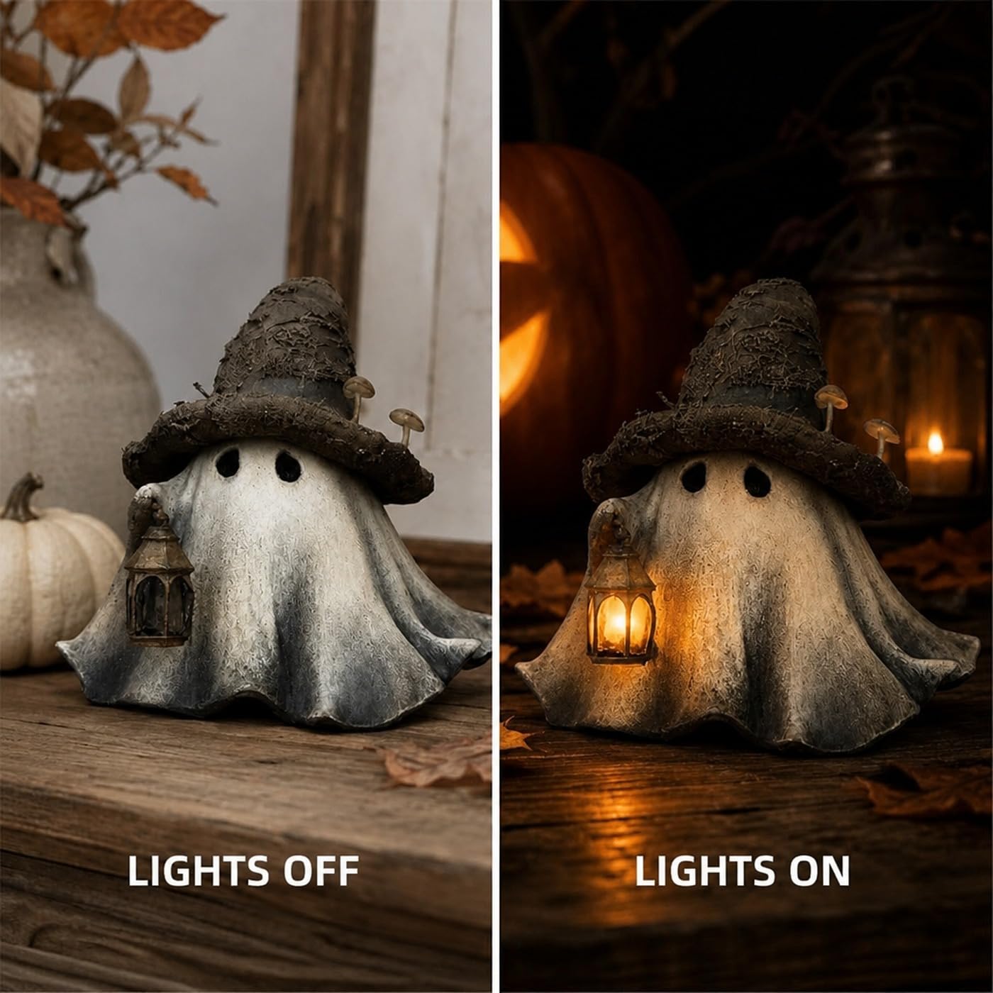 Witch Hat Mushroom Ghost Lantern Halloween Bookshelf Ornament