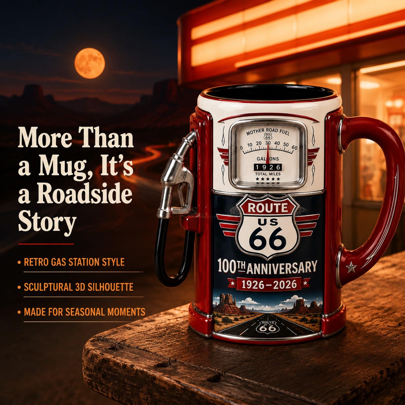 ⛽Route 66 Centennial Fuel Pump Mug – 100th Anniversary Edition (1926–2026）