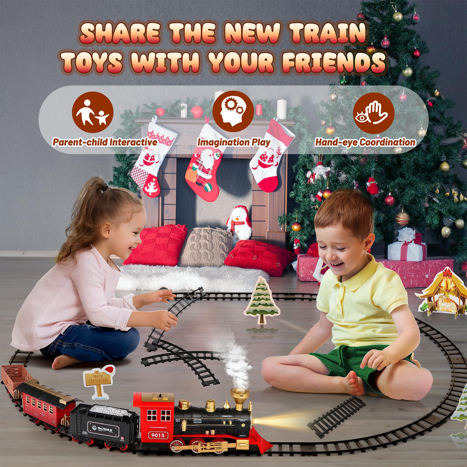 🚂Christmas Remote Control Train Set – Realistic Steam, Lights & Sounds