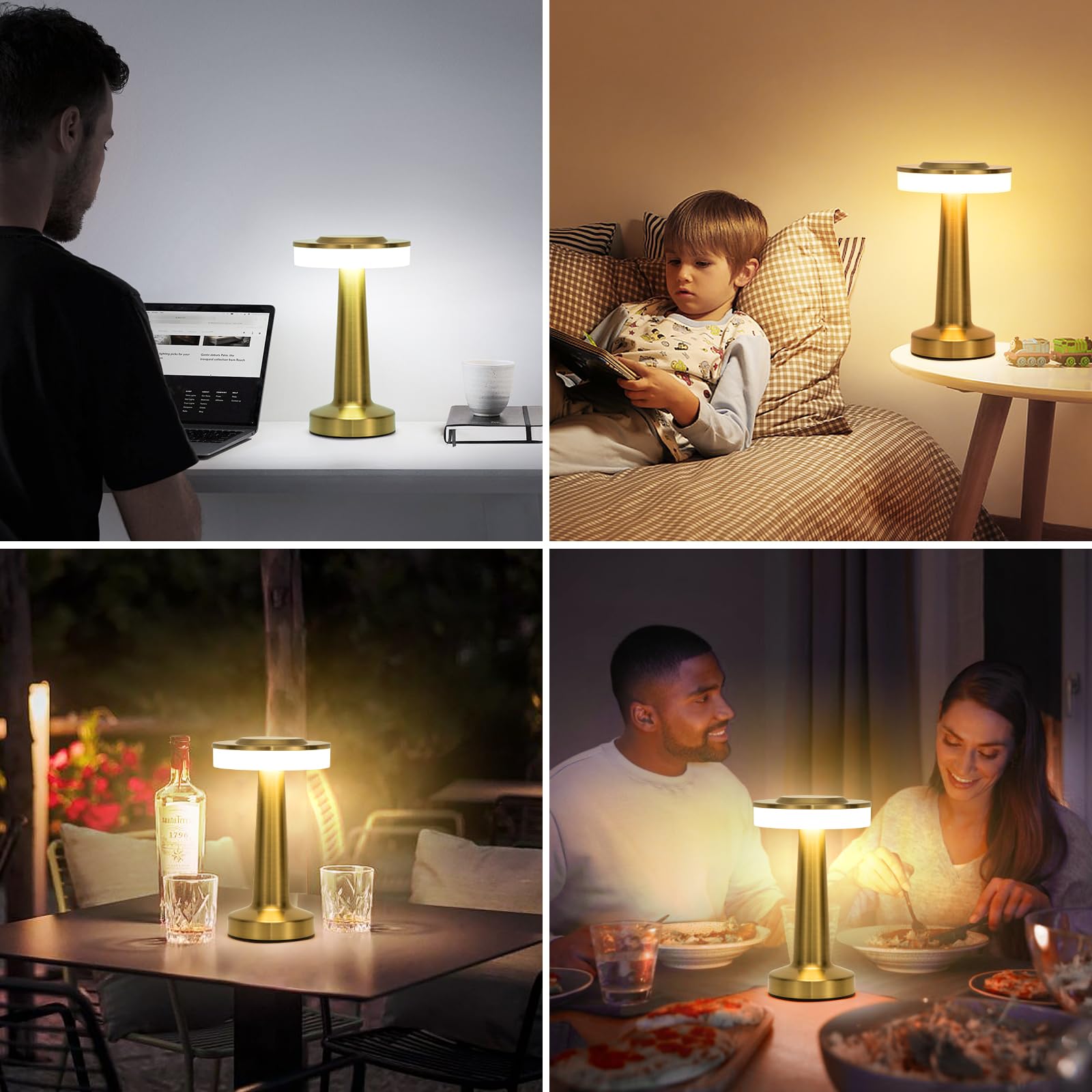 Gold Cordless Table Lamp with Touch Sensor