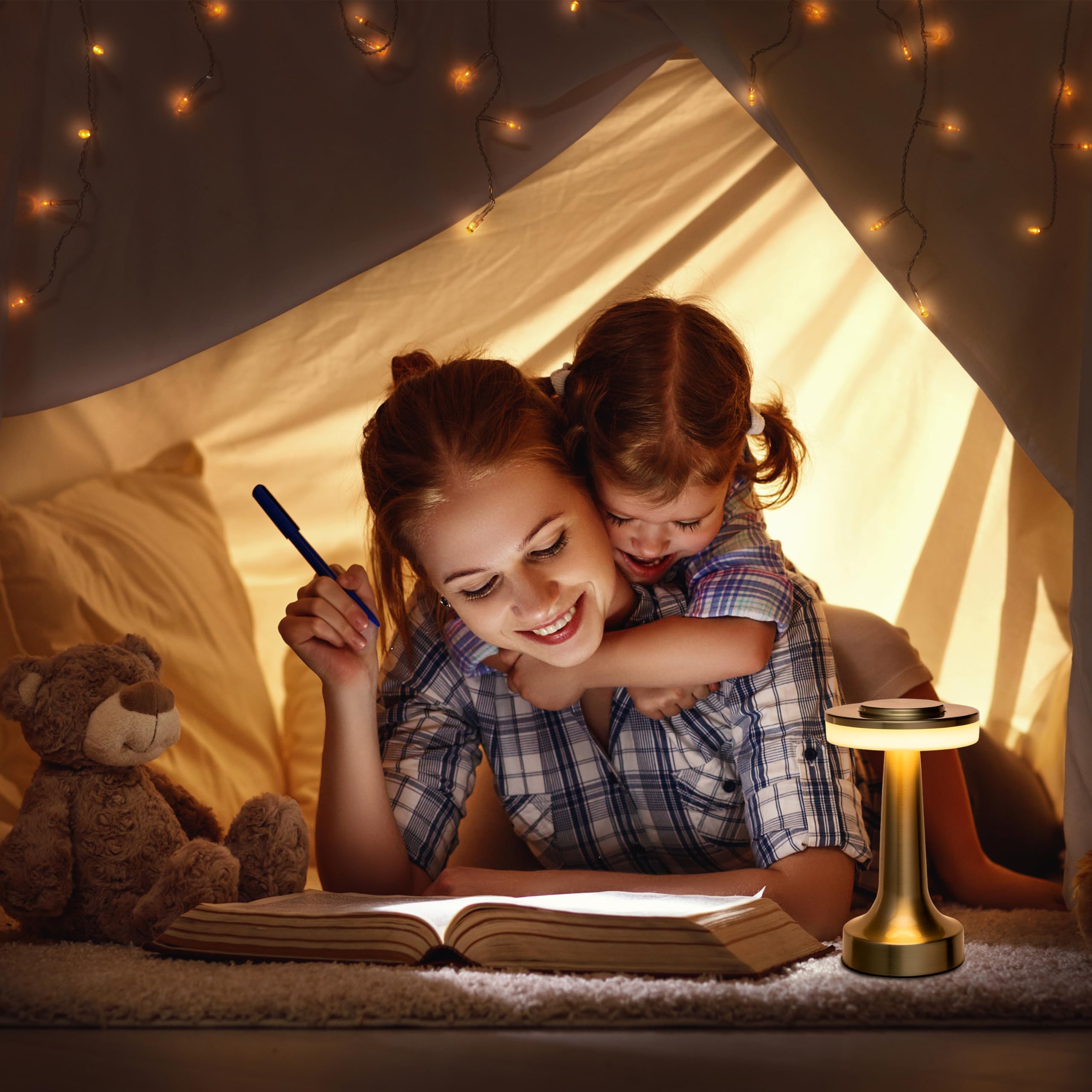 Gold Cordless Table Lamp with Touch Sensor