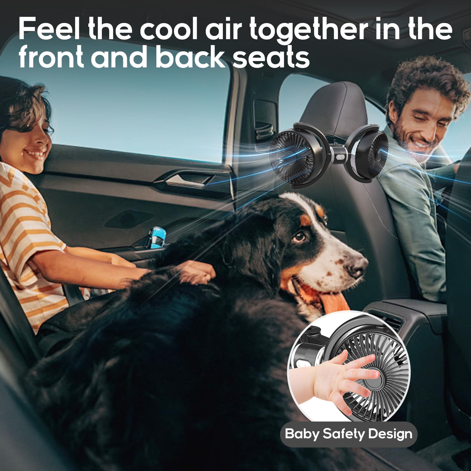 Controlled 360° Dual Head USB Car Fan for Backseat