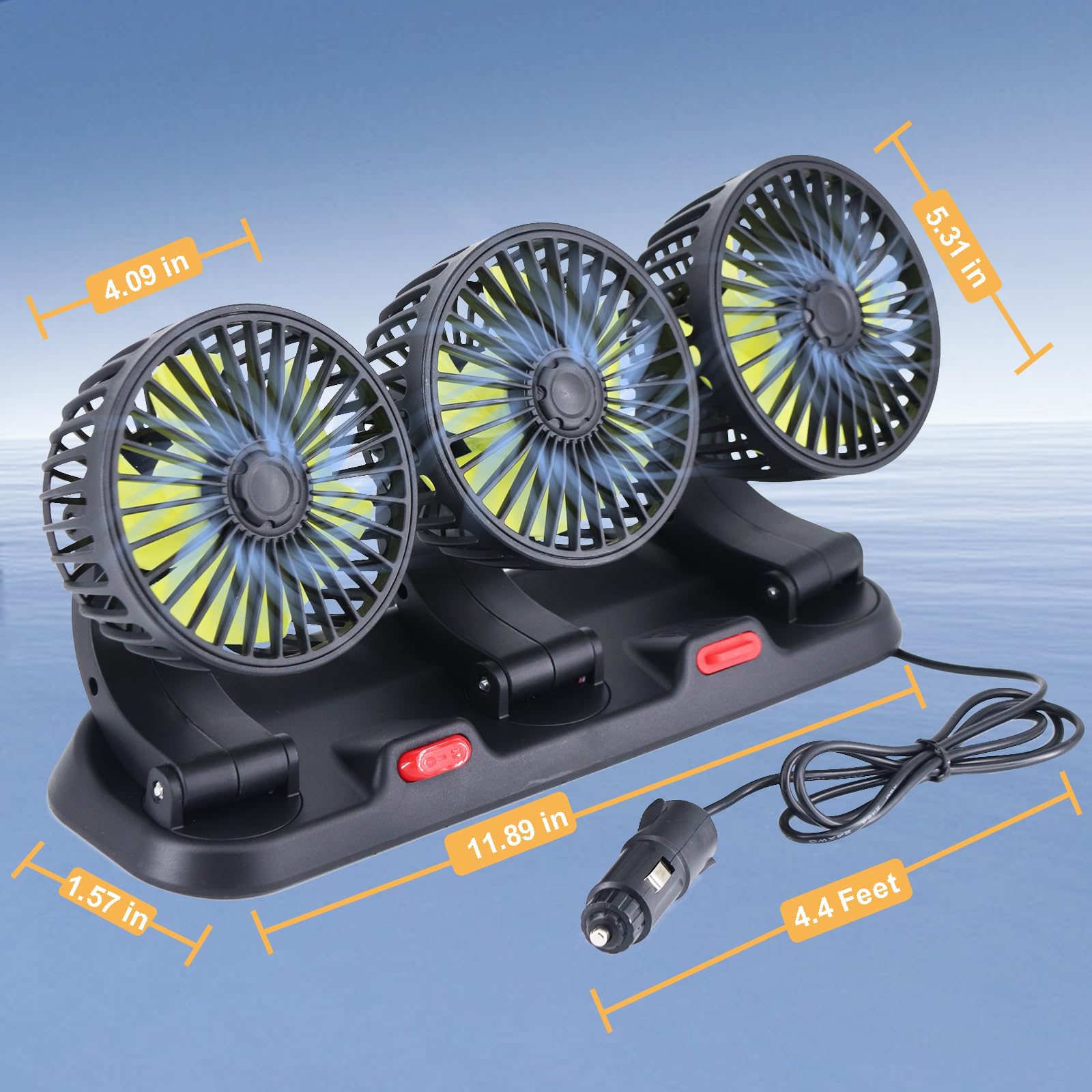 Portable 3-Head Car Cooling Fan