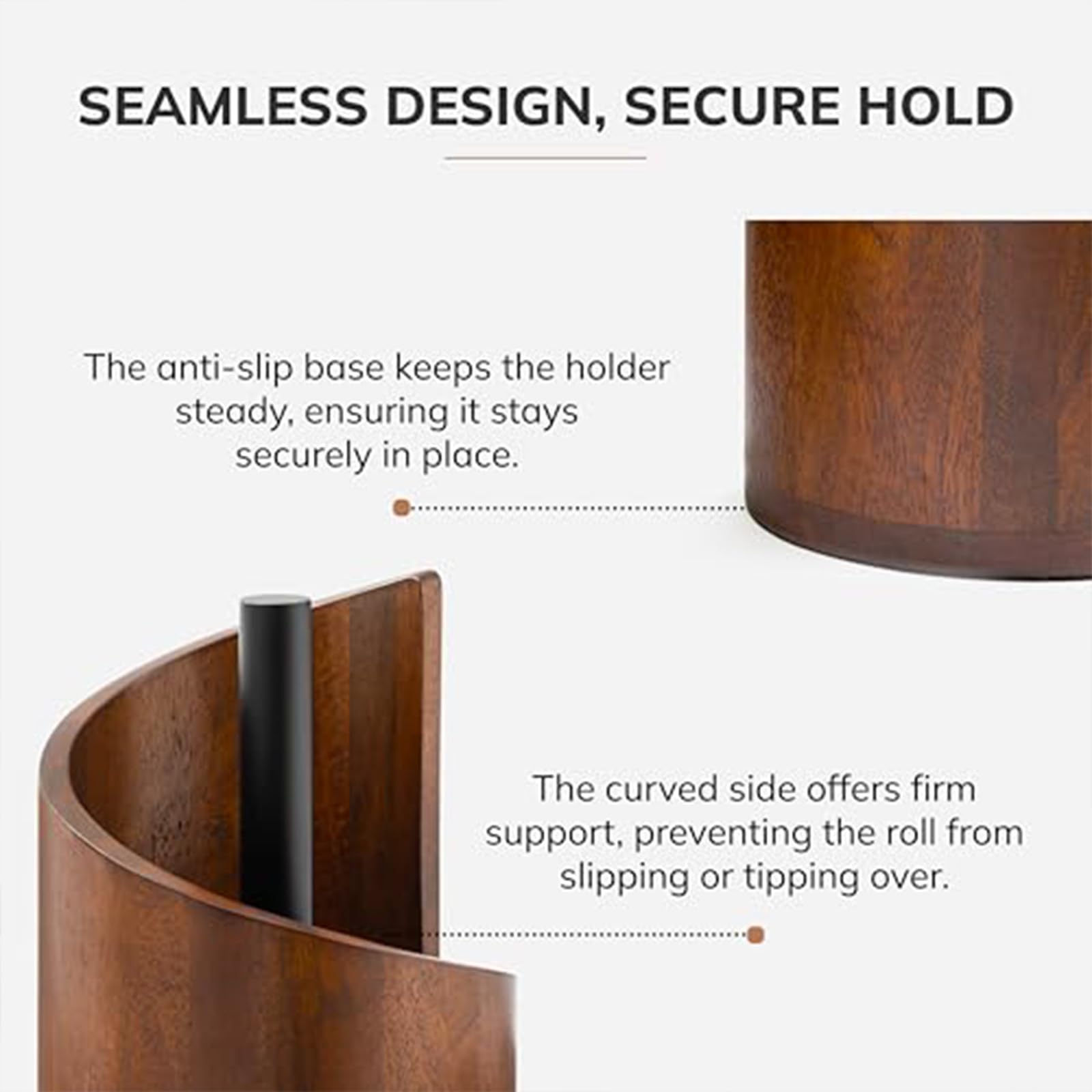 Mountain Paper Towel Holder Countertop with Mango Wood Round Base and Iron Holder