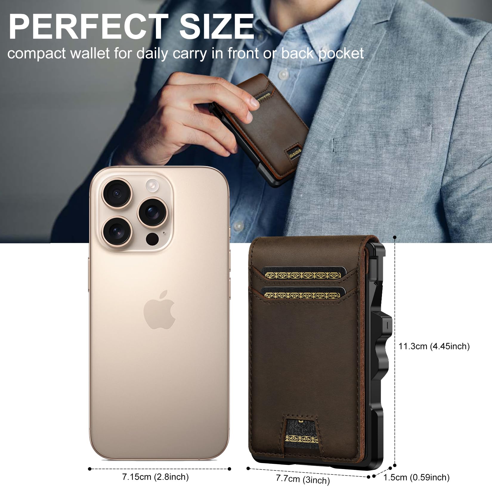 Genuine Leather Slim RFID Minimalist Wallet for Men