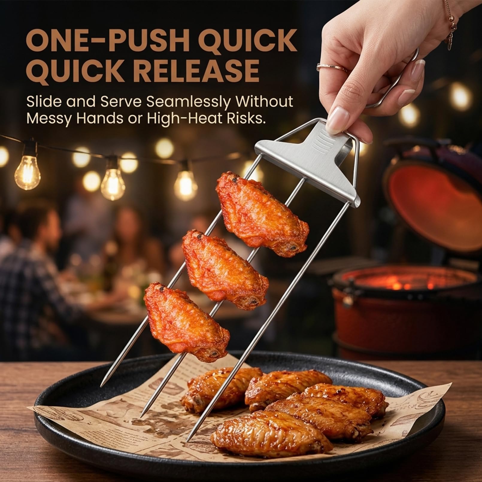 3‑Prong Stainless Steel Skewers for Grilling