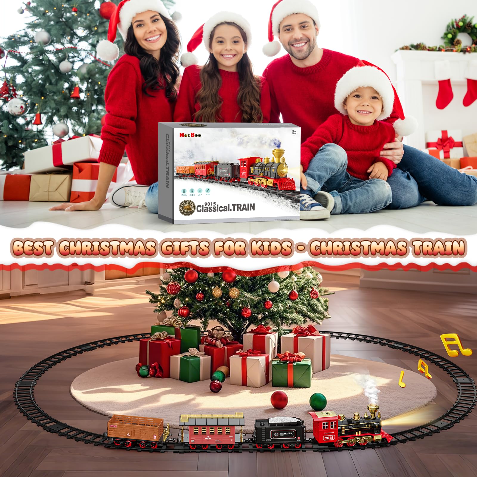 🚂Christmas Remote Control Train Set – Realistic Steam, Lights & Sounds