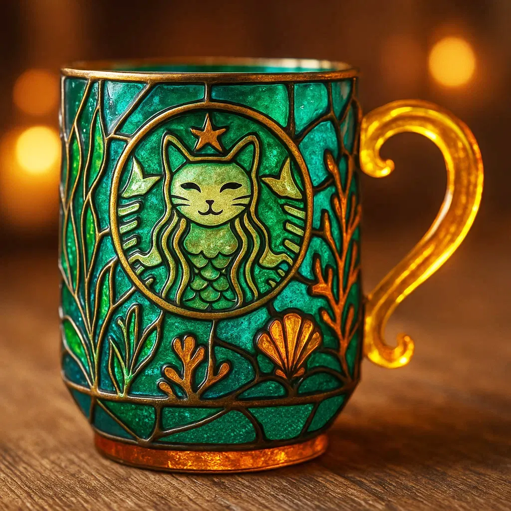 🌟 Starcat Siren – Emerald Brew Glass Mug