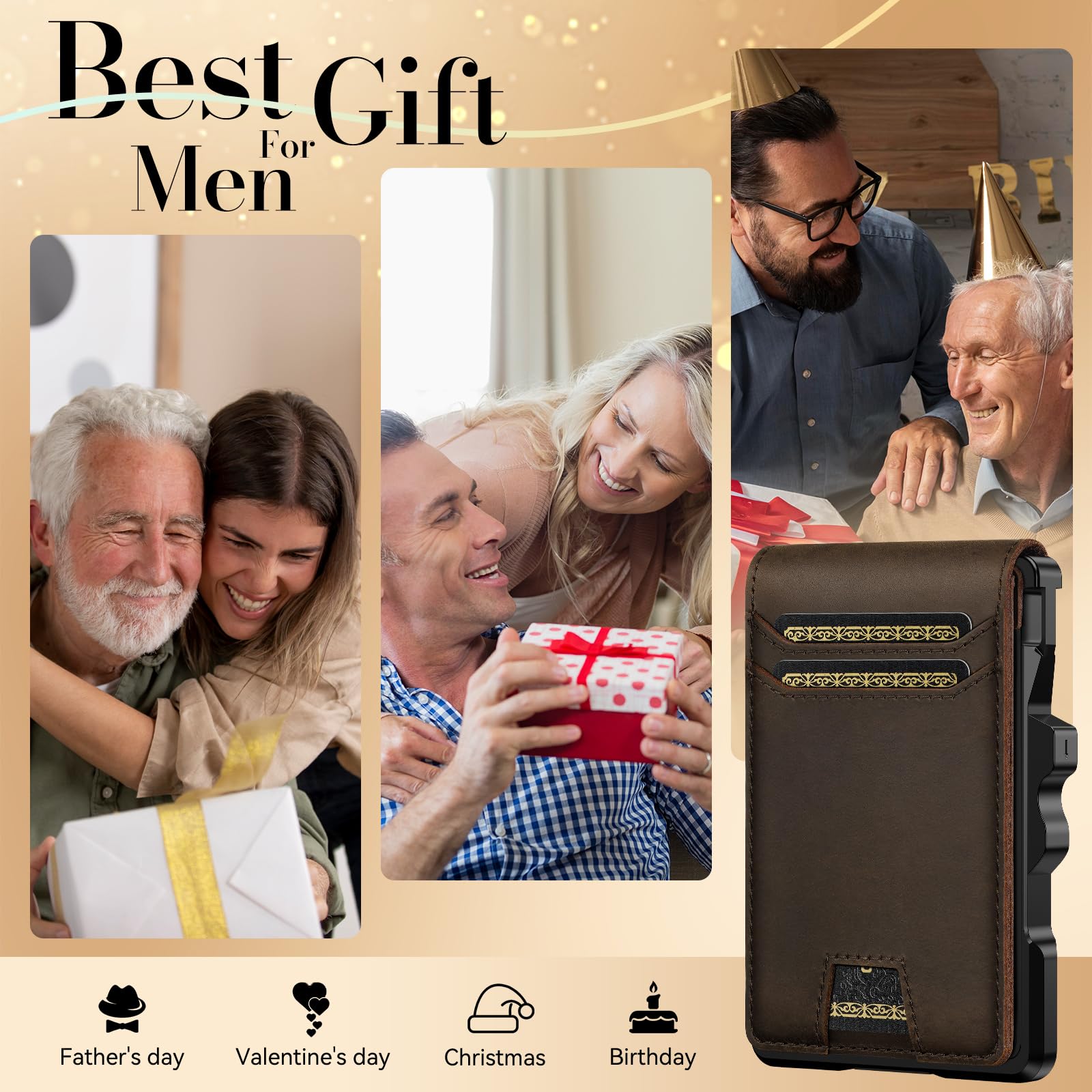 Genuine Leather Slim RFID Minimalist Wallet for Men