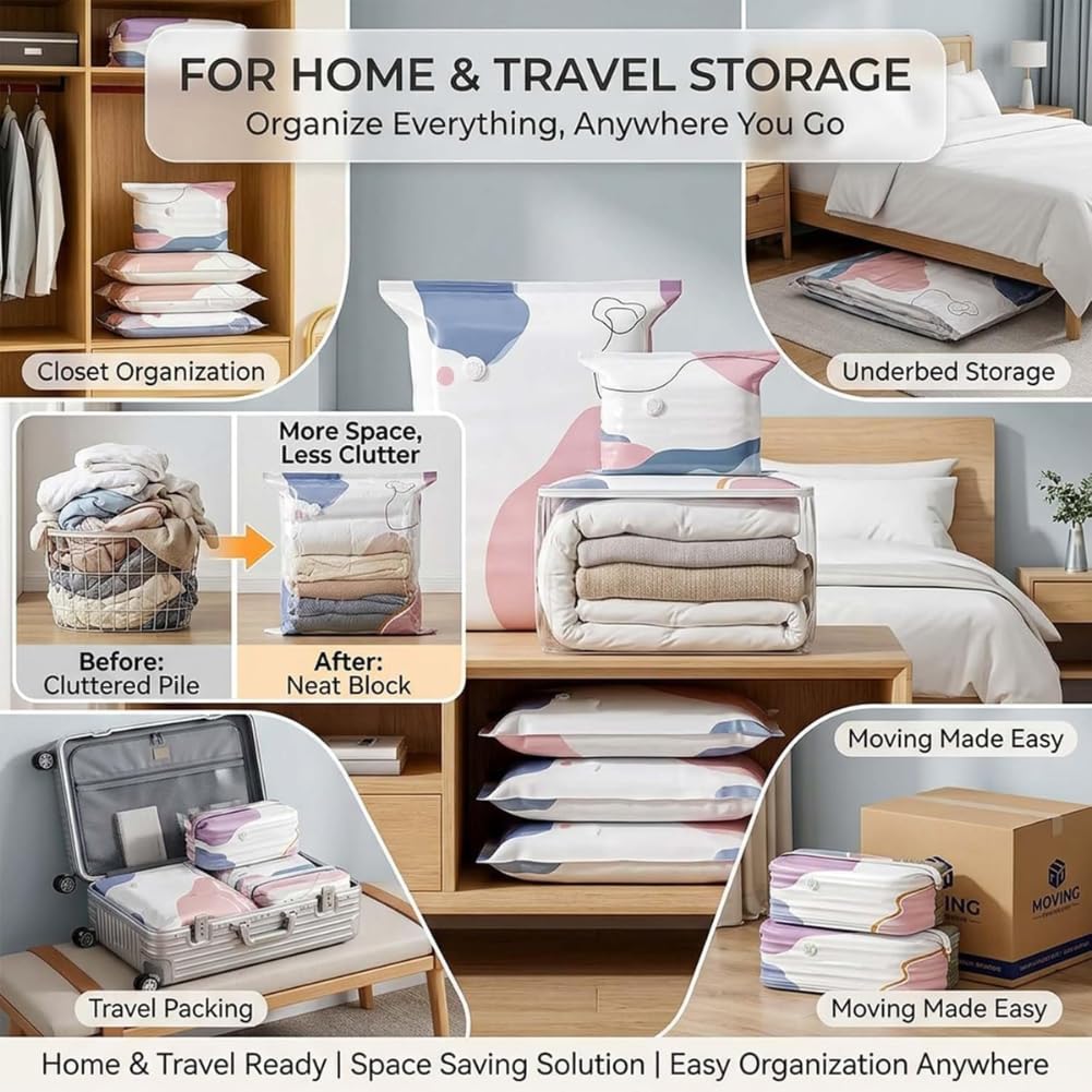 💨No‑pump Vacuum Storage Bags