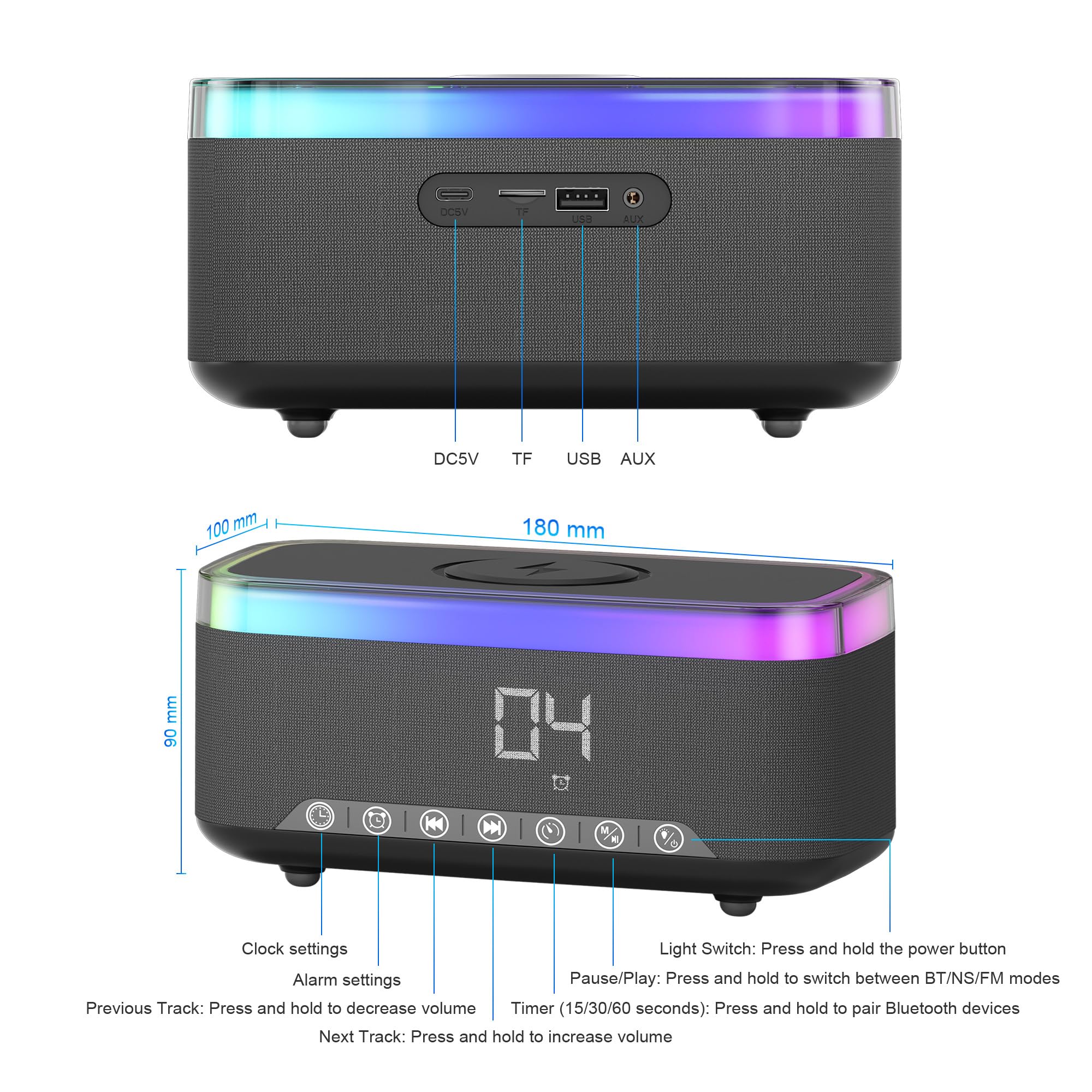 Multifunctional Portable Bluetooth Speaker with 15W Fast Wireless Charging