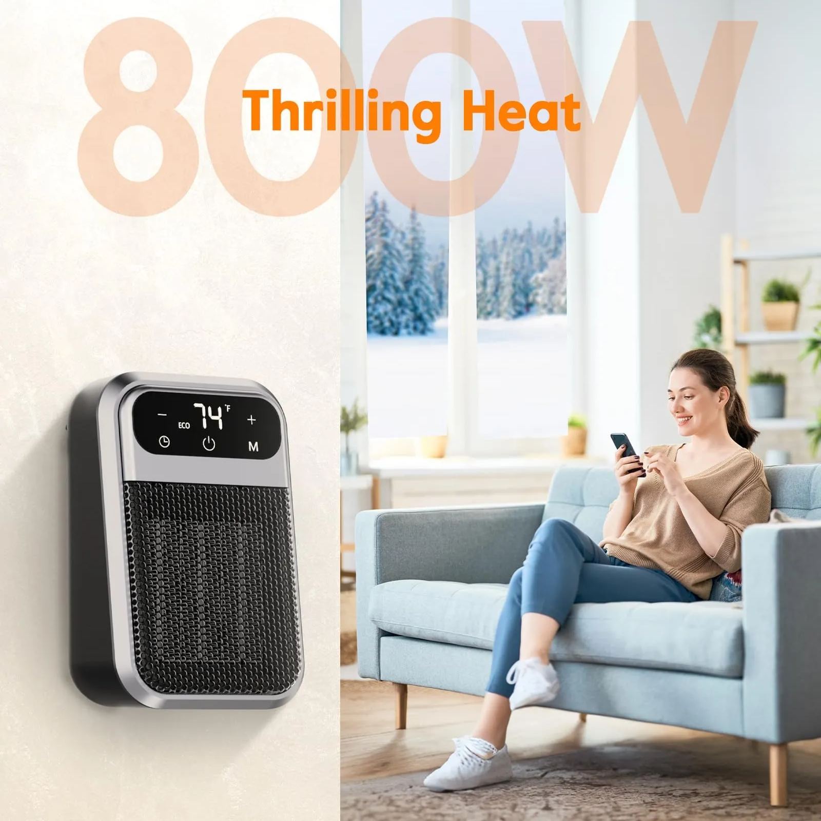 800W Wall Outlet Space Heater with Remote