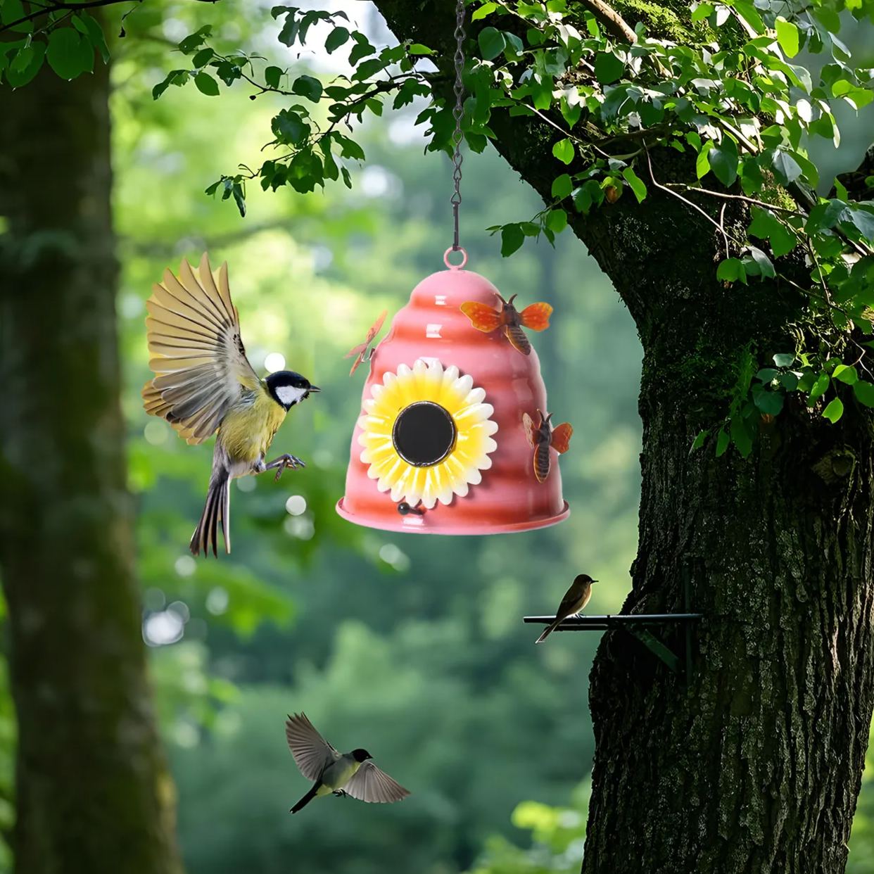 Metal Honeycomb Birdhouse With Bees And Flower