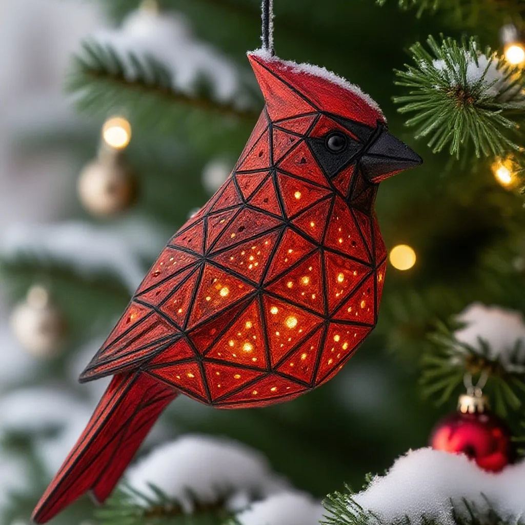 Handmade Geometric Cardinal Hanging Lantern