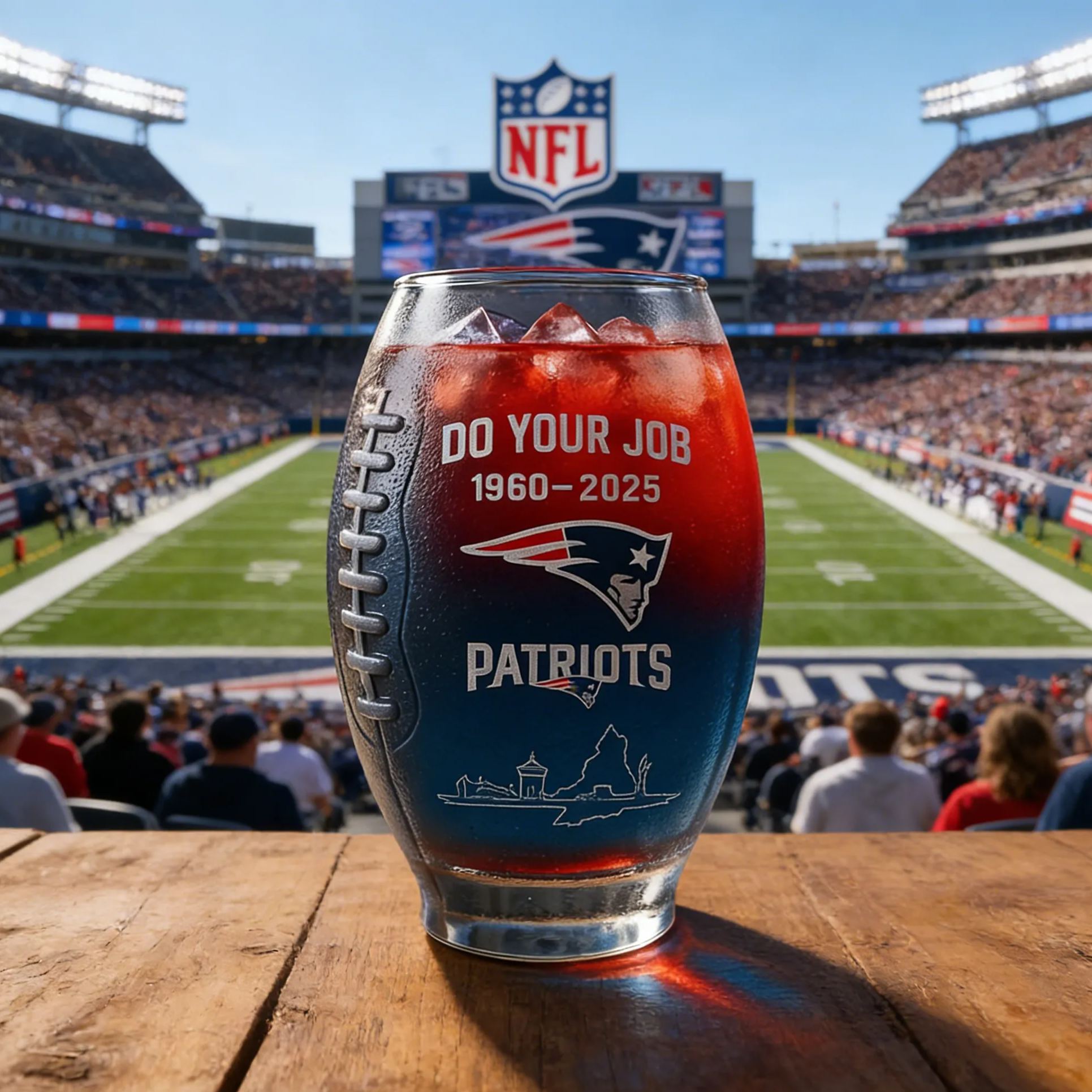 New England Patriots 65th Anniversary Football Whiskey Glass