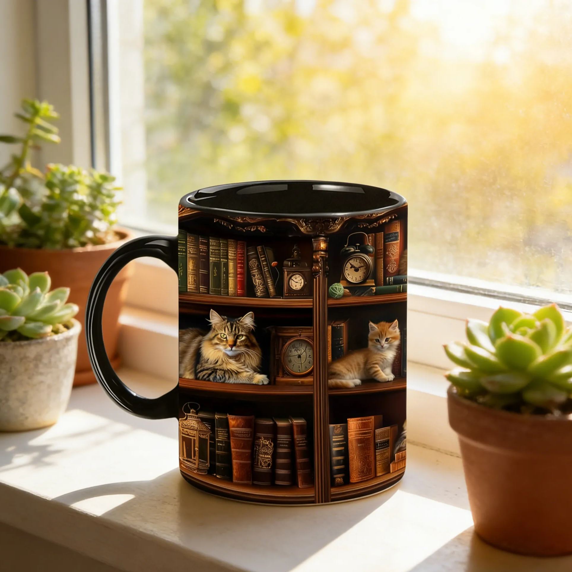 📚✨ "Library Cats & Vintage Books" Ceramic Mug