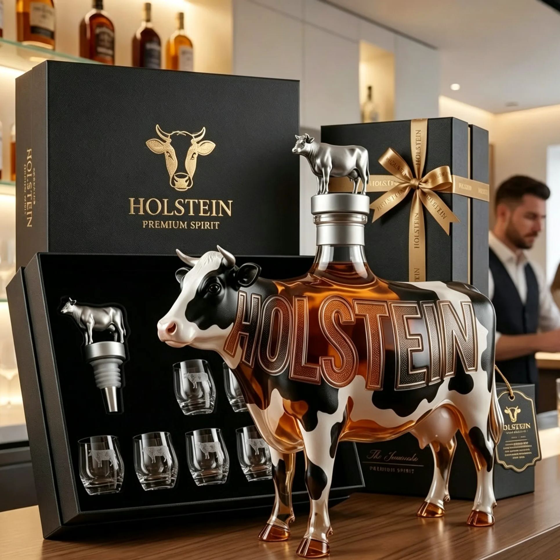 Holstein Cow-Shaped Decanter Set