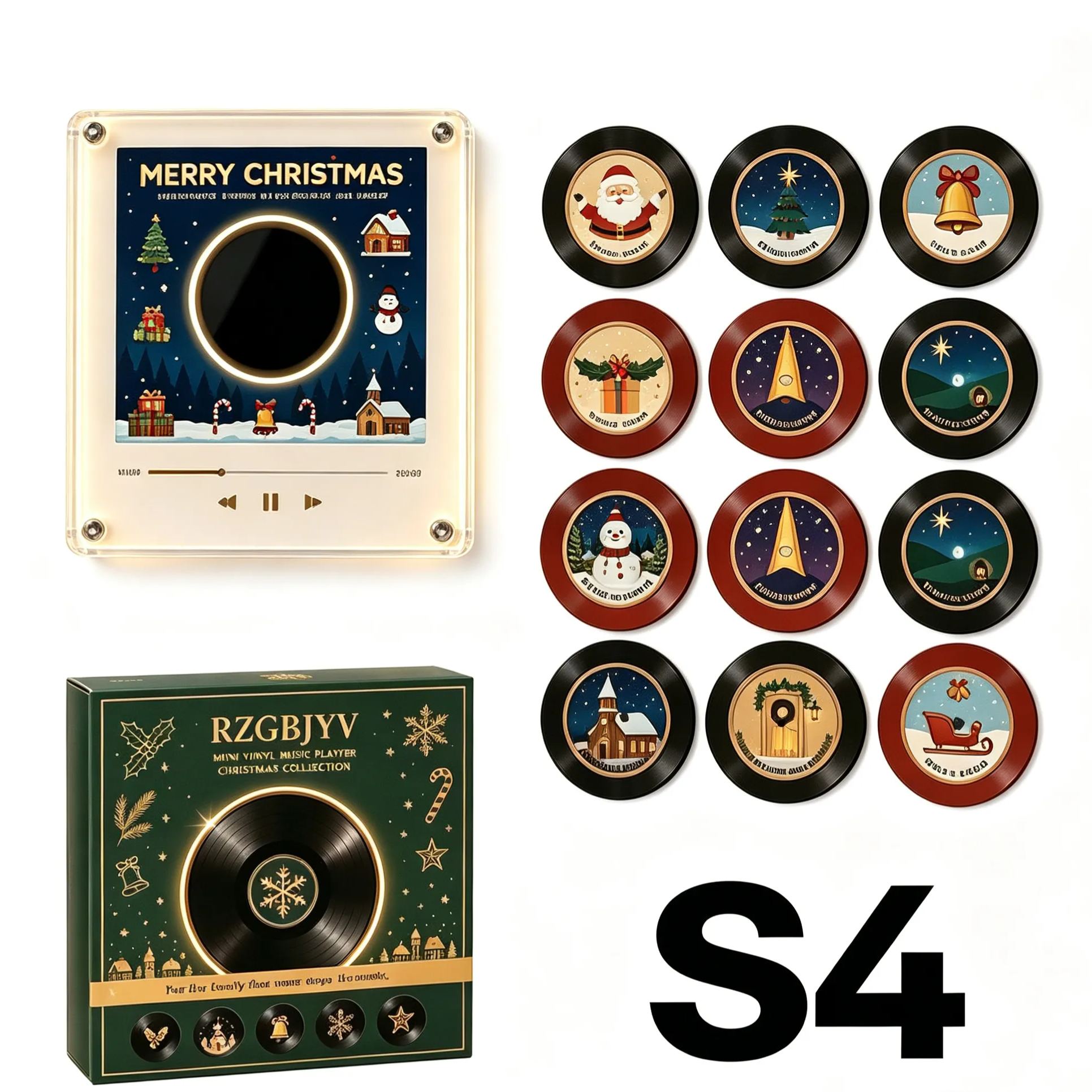 Retro NFC Vinyl Christmas Refrigerator Magnet Light-Up Spinning Decor for Holiday Home & Christmas Gift