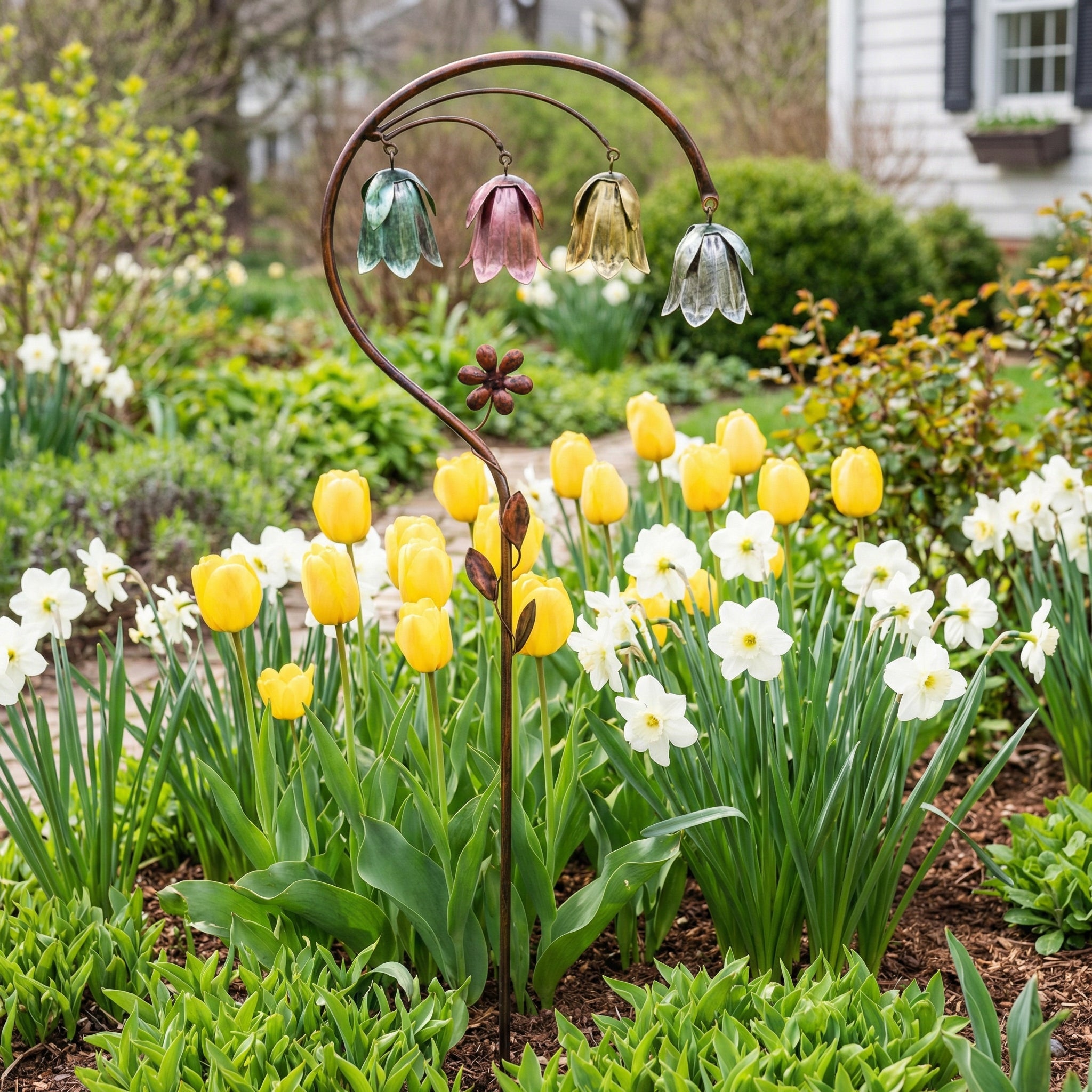 🌸 4-Color Metal Lily of the Valley Garden Stake | Rustic Floral Sculpture